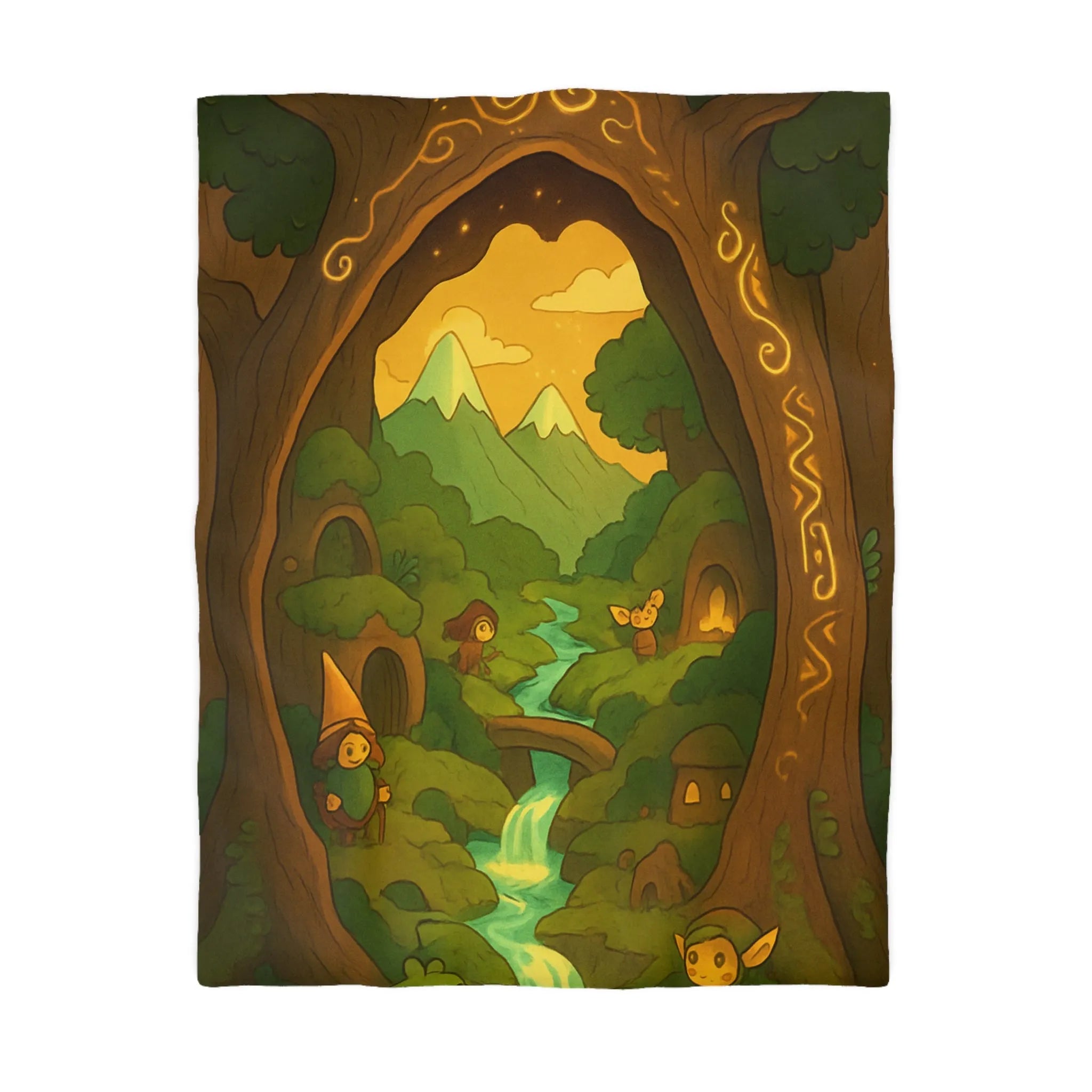 Housse de couette forêt magique avec elfes, ruisseau scintillant et arbres majestueux