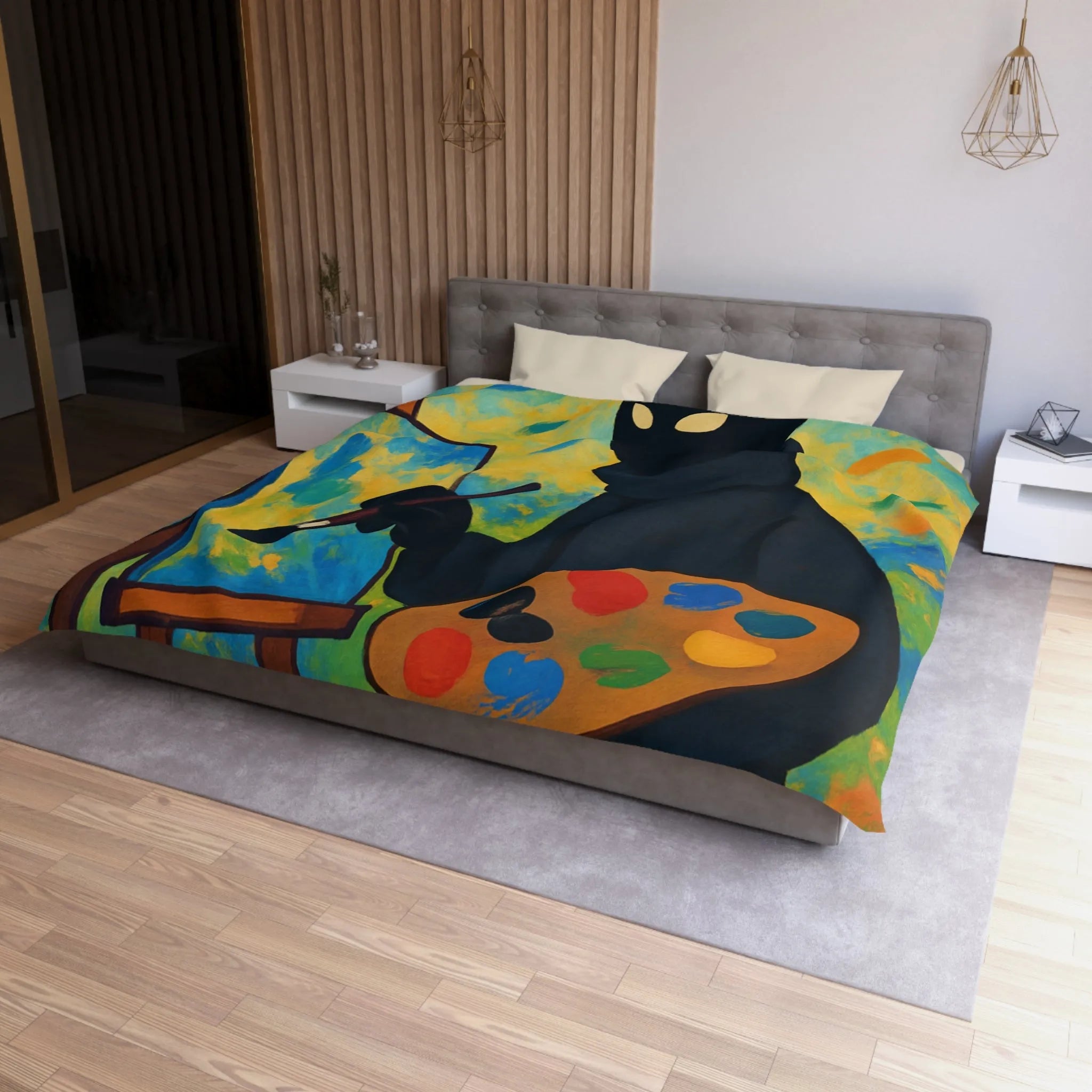 Housse de couette artiste mystérieux avec palette et paysage abstrait coloré