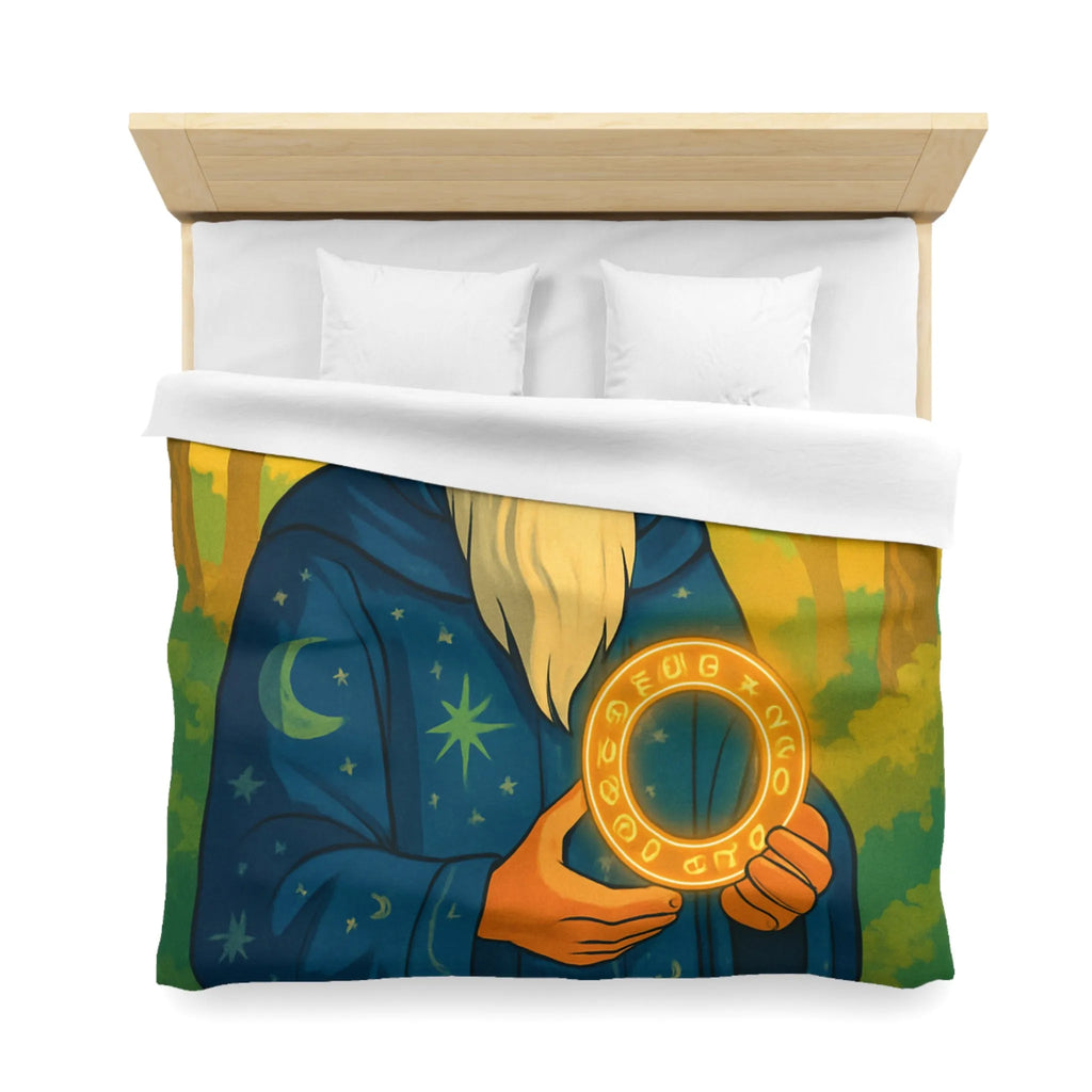 Housse de couette enchantée avec mage en forêt et cercle lumineux mystérieux