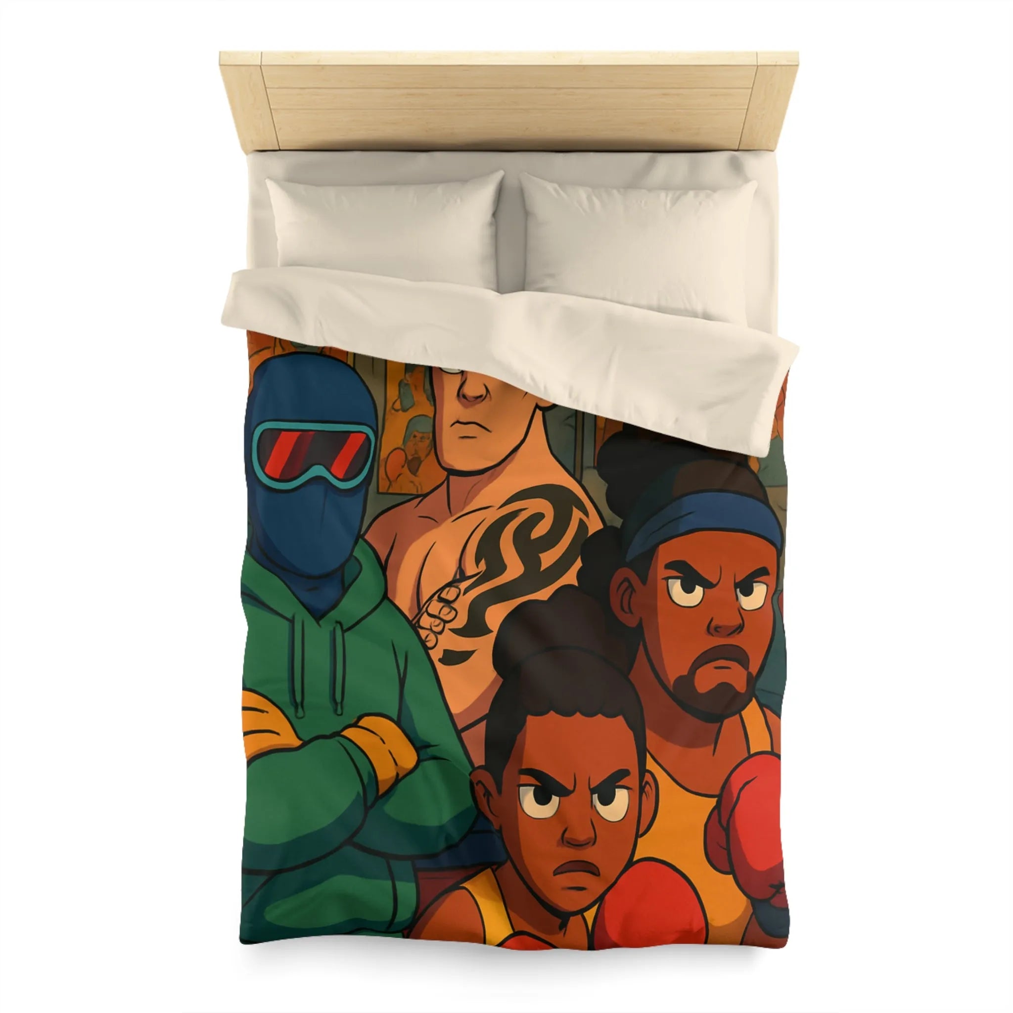 Housse de couette colorée avec boxeurs dessin animé pour chambre enfant sportive unique