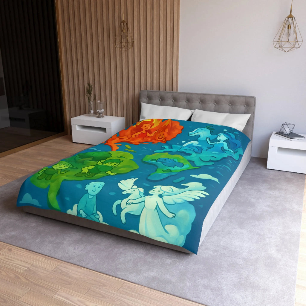 Housse de couette colorée avec illustration ludique des éléments naturels en harmonie