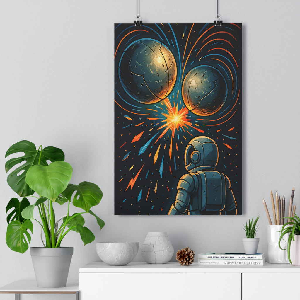 Poster décoratif cosmique astronaute bleu orange cartoon moderne enfant chambre énergie éclatant unique vibrant