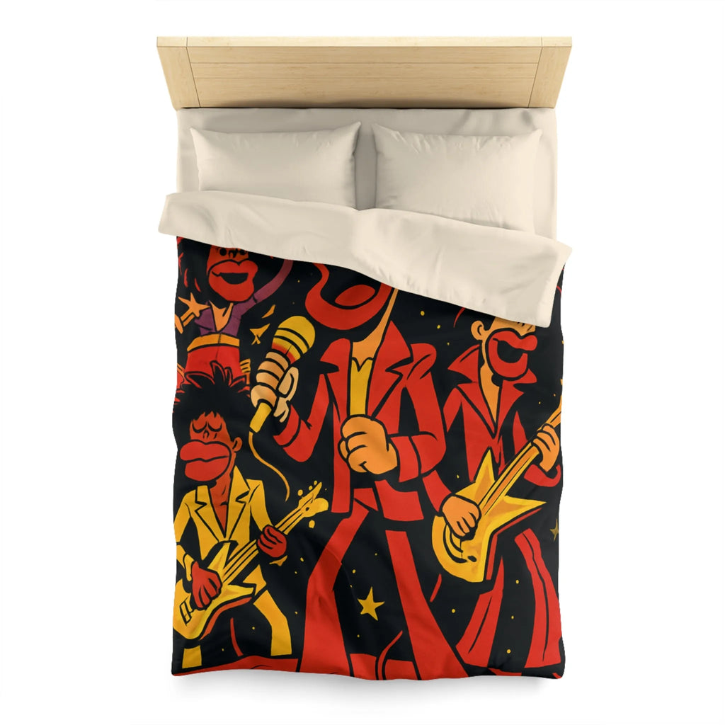 Housse de couette colorée avec illustrations de musiciens sous un ciel étoilé