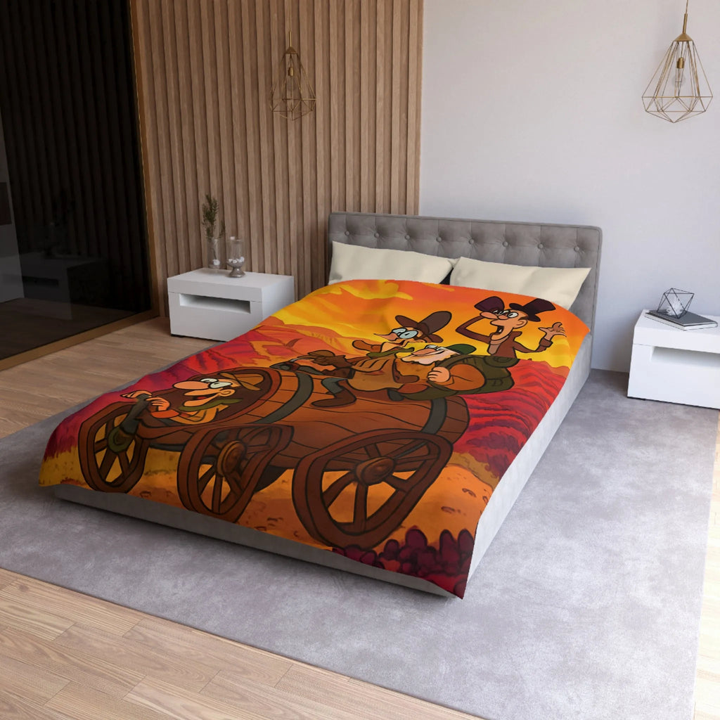 Housse de Couette Aventure Comique en Paysage Champêtre avec Véhicule Original Illustré