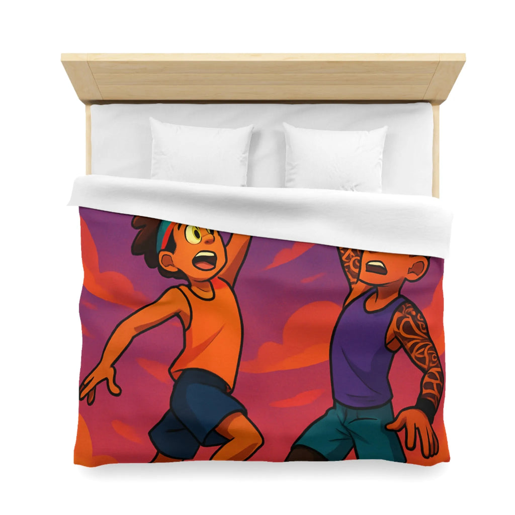 Housse de couette basketball, style dessin animé, coucher de soleil dynamique énergique