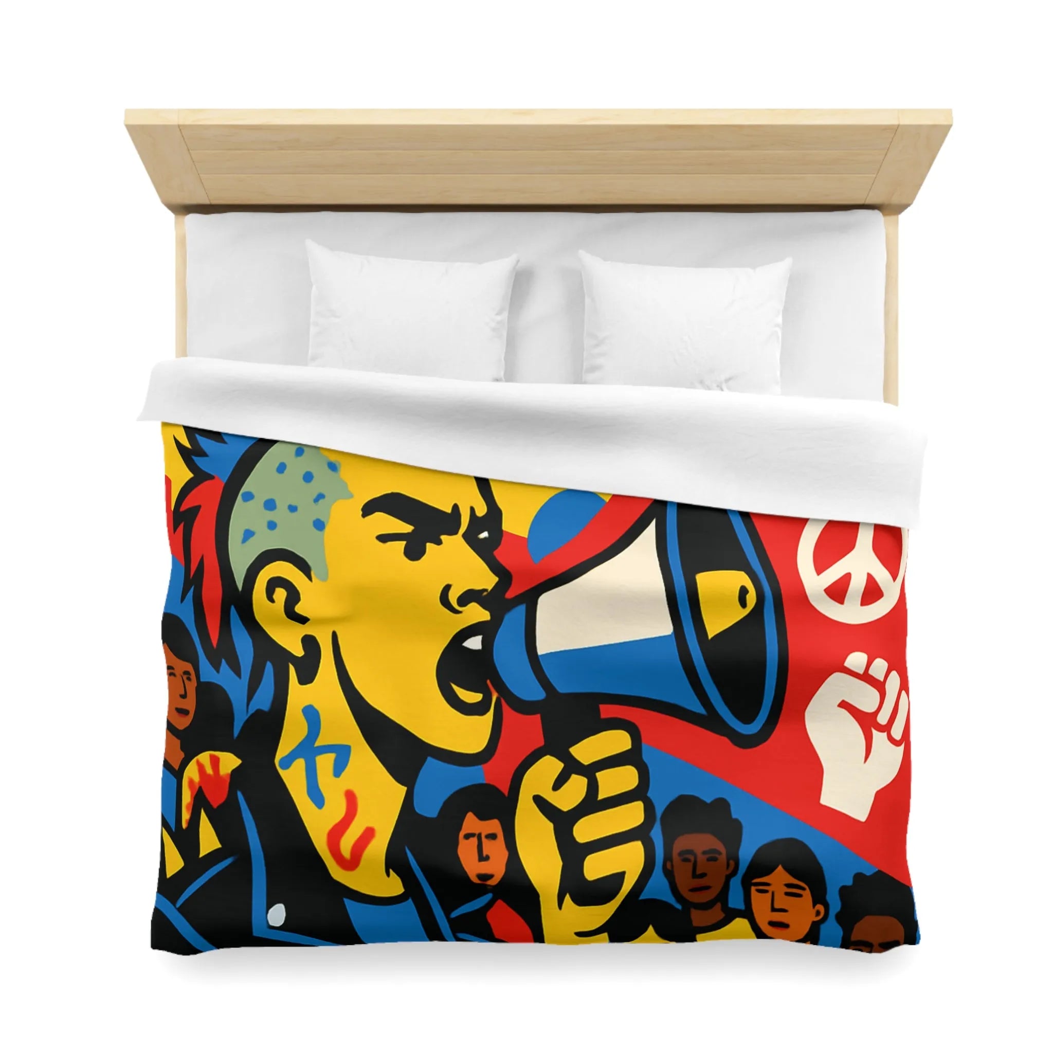 Housse de couette colorée avec illustration dynamique de manifestant engagé pour la paix