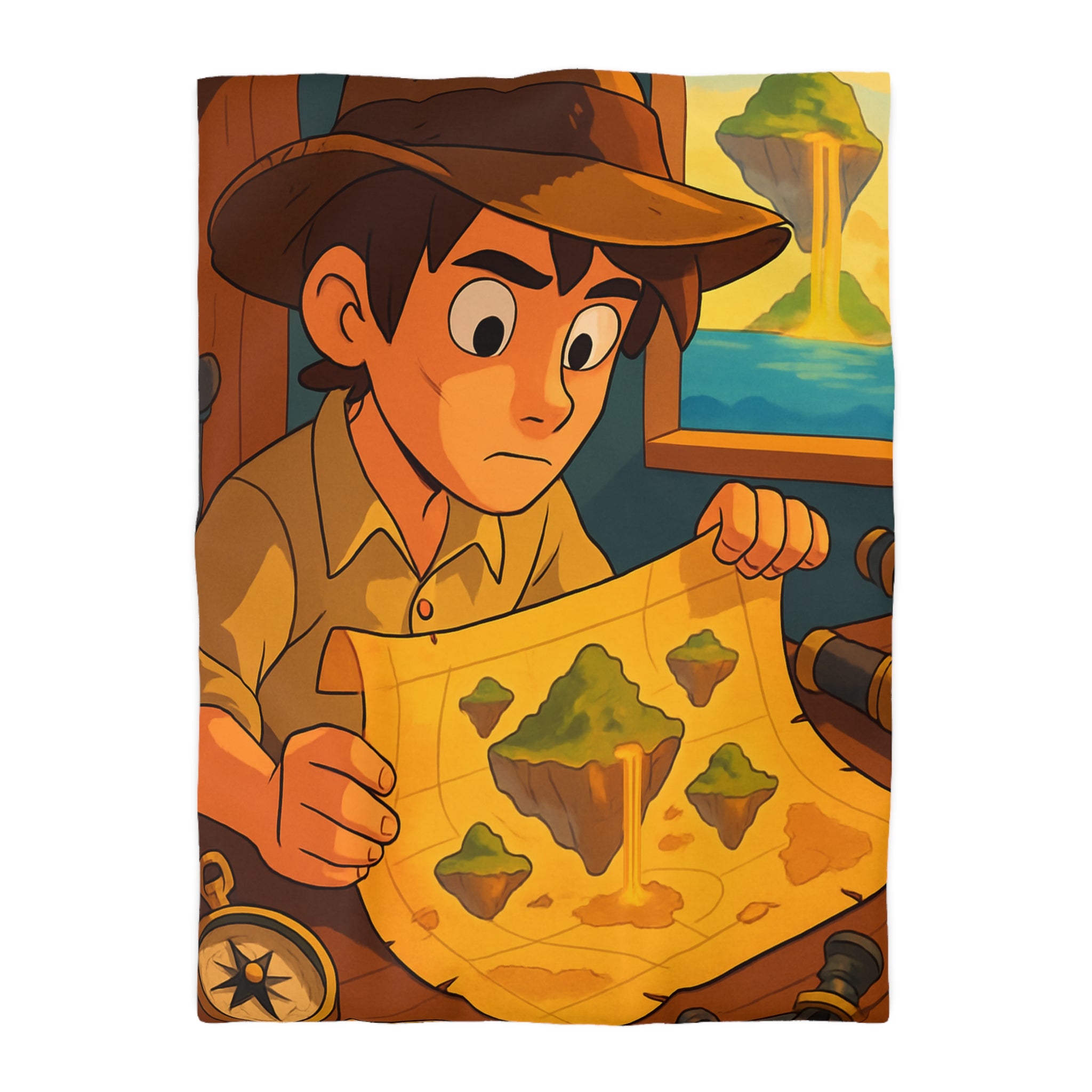 Housse de couette motif trésor aventure jungle carte montagne flotter chambre enfant