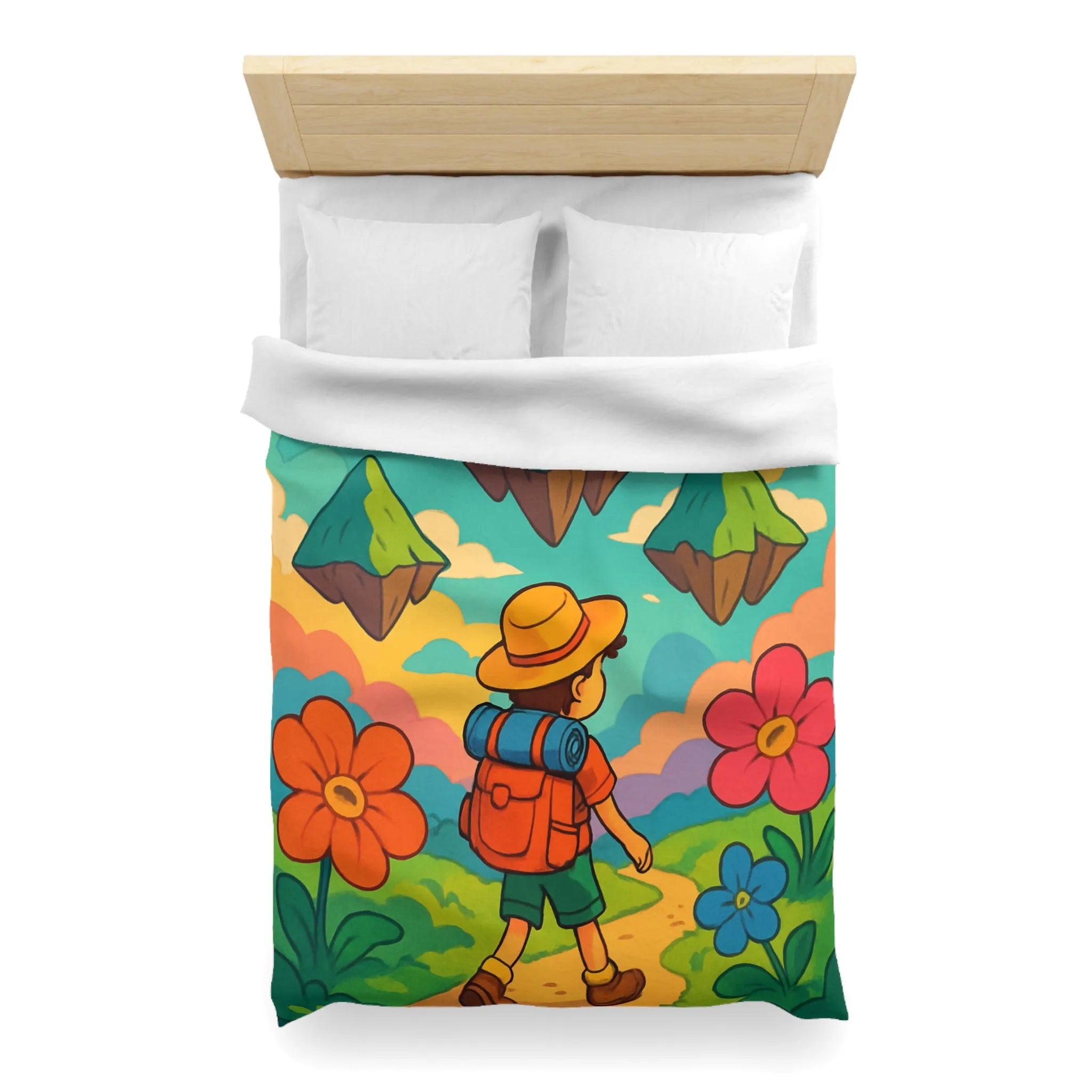 Enchanted Forest Adventure with Cute Clouds: Kid's Dreamland Bedding Set Design