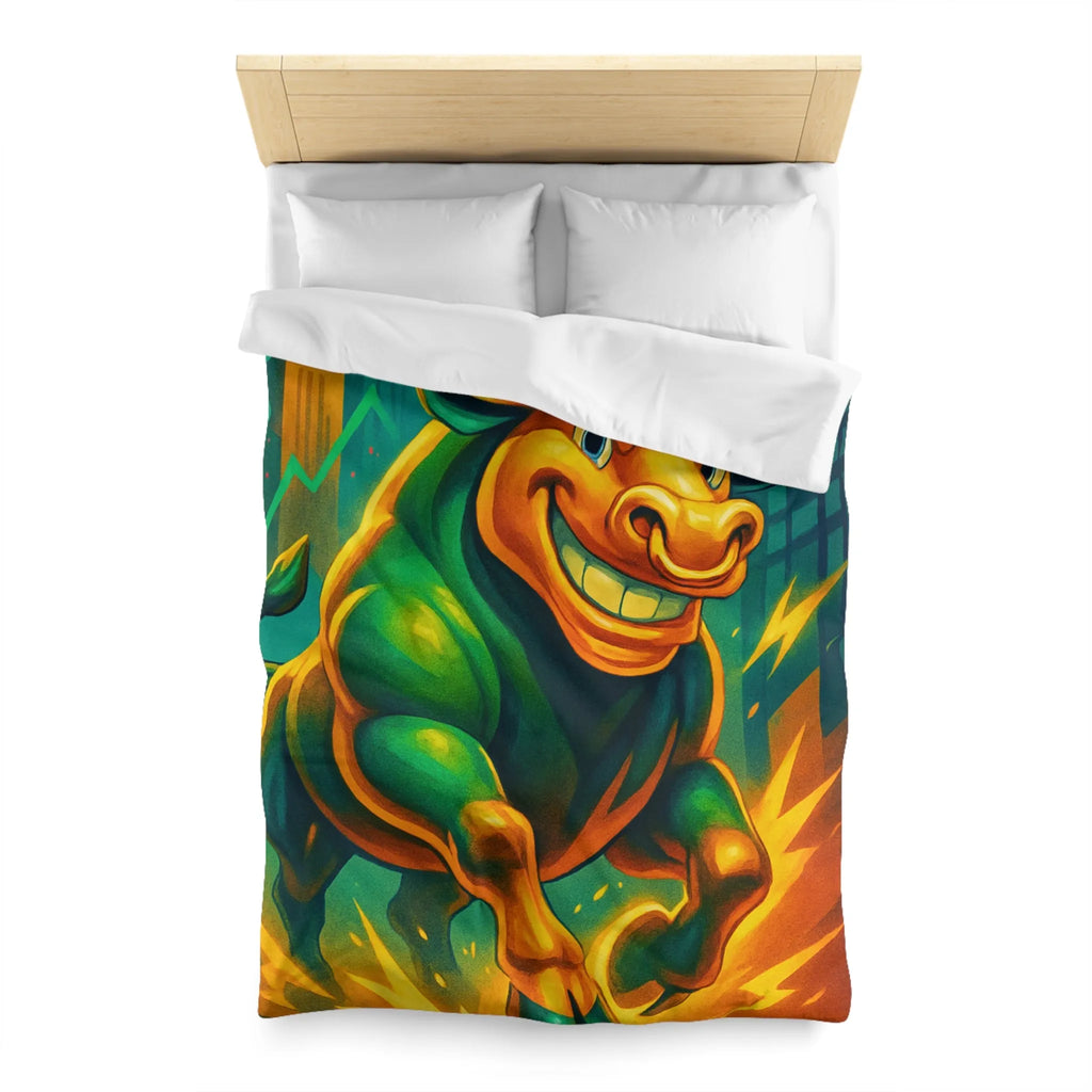 Housse de couette dynamique avec taureau optimiste et flèches de croissance urbaine