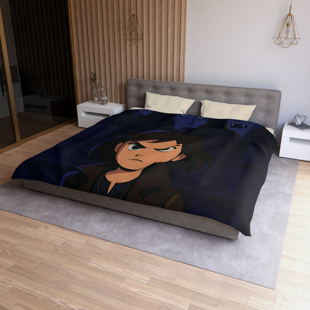 Housse de couette mystérieuse avec personnage sombre et biblio-thème style graphique