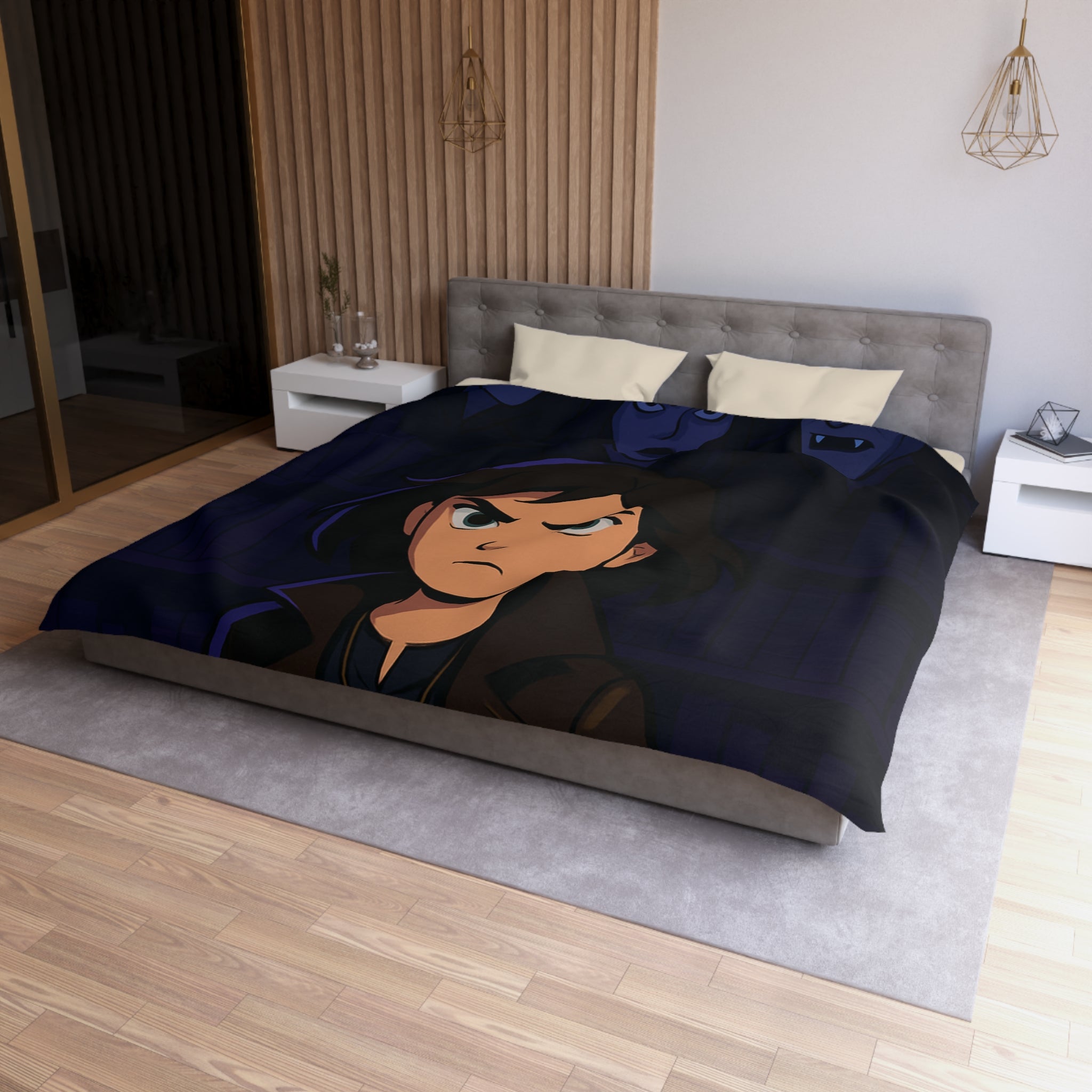 Housse de couette mystérieuse avec personnage sombre et biblio-thème style graphique