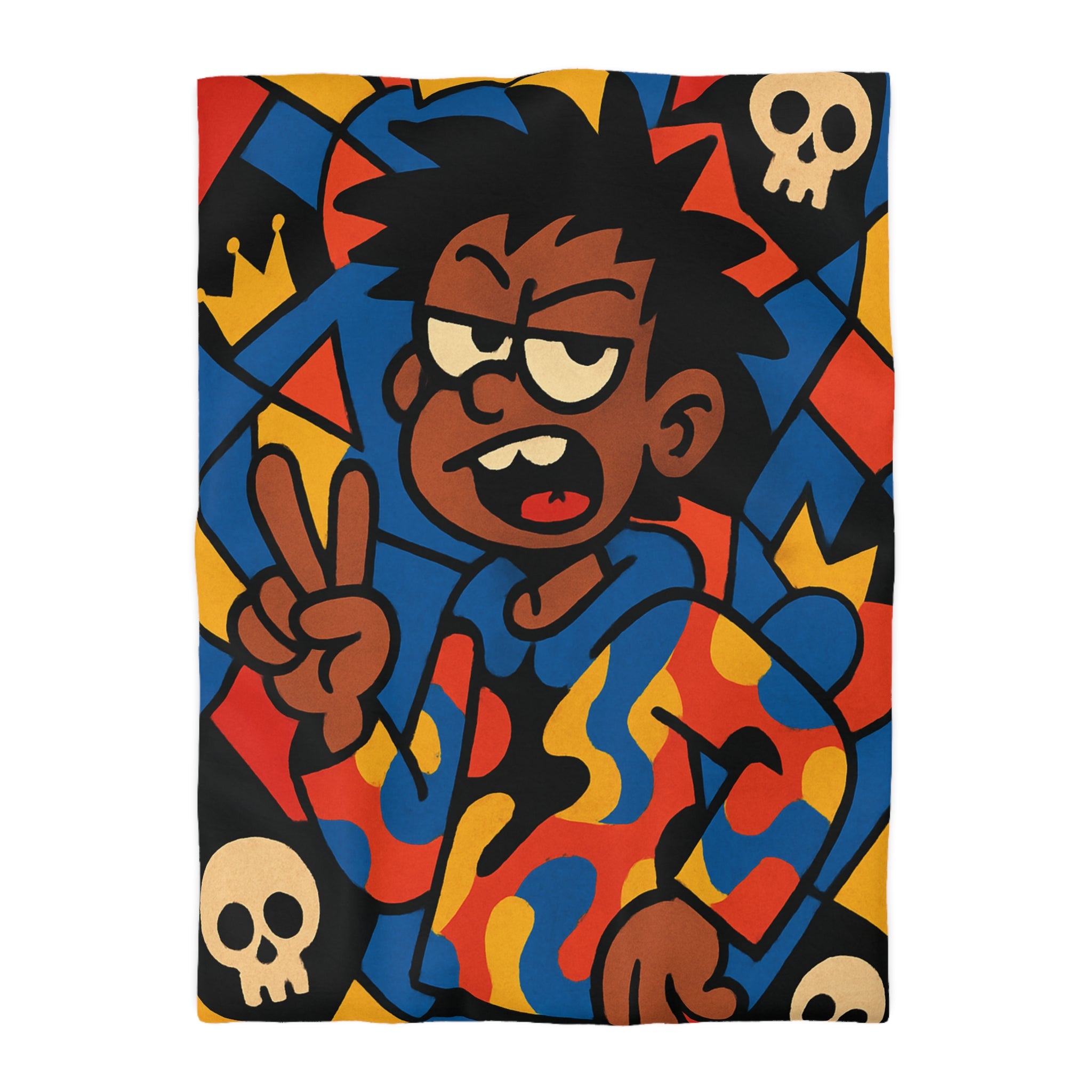 Housse de Couette Vibrante avec Motifs de Crânes et Couronnes pour Adolescents Créatifs