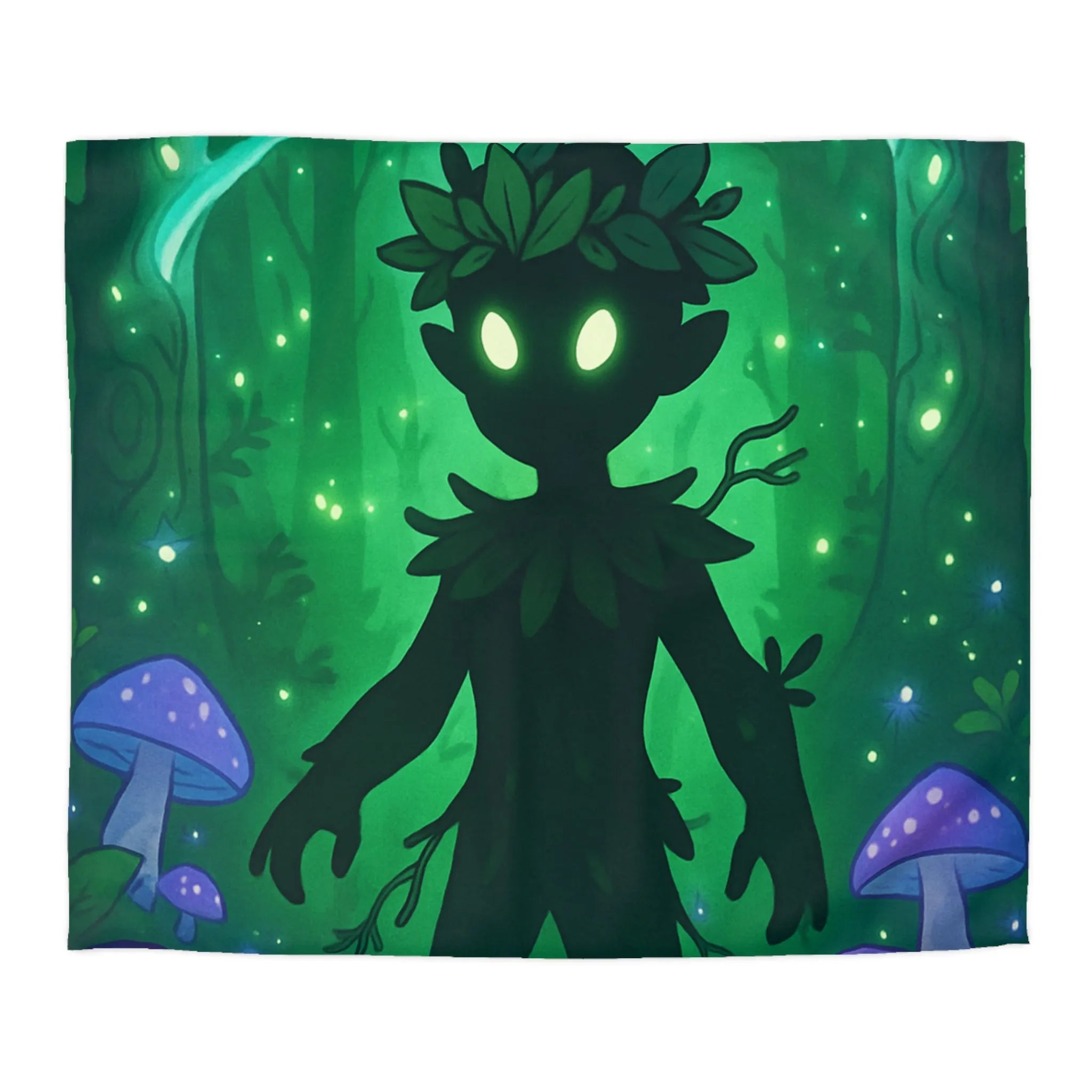 Housse de couette féerique avec créature forestière et champignons lumineux dans la nuit