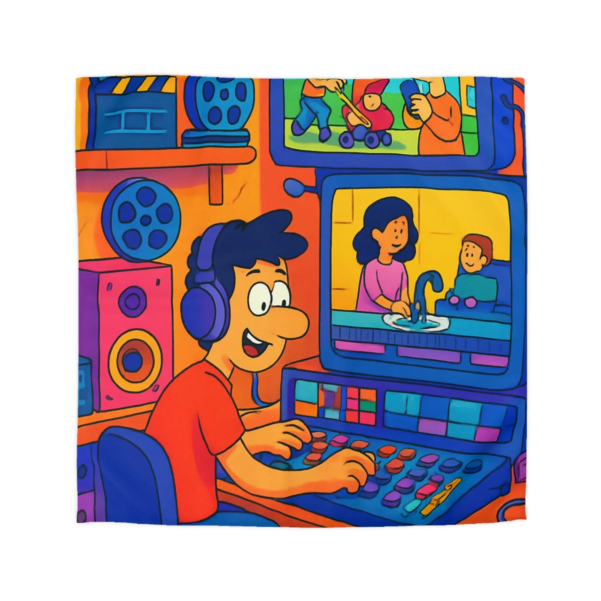 Housse de couette colorée avec illustrations joyeuses pour chambre d'enfant moderne et ludique