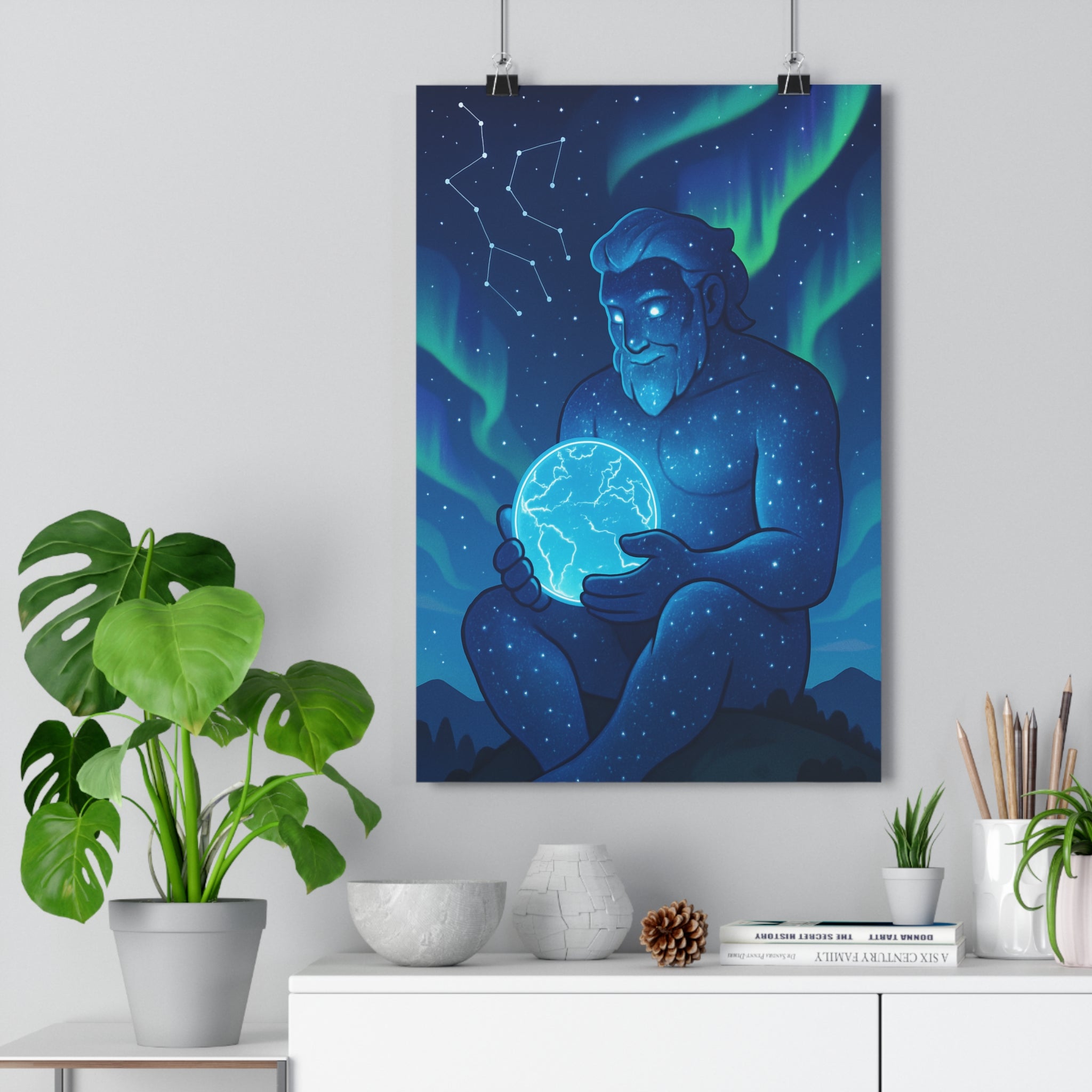 Poster décoratif cosmique bleu vert mystique ciel étoilé salon chambre magie moderne 30x46 cadeau