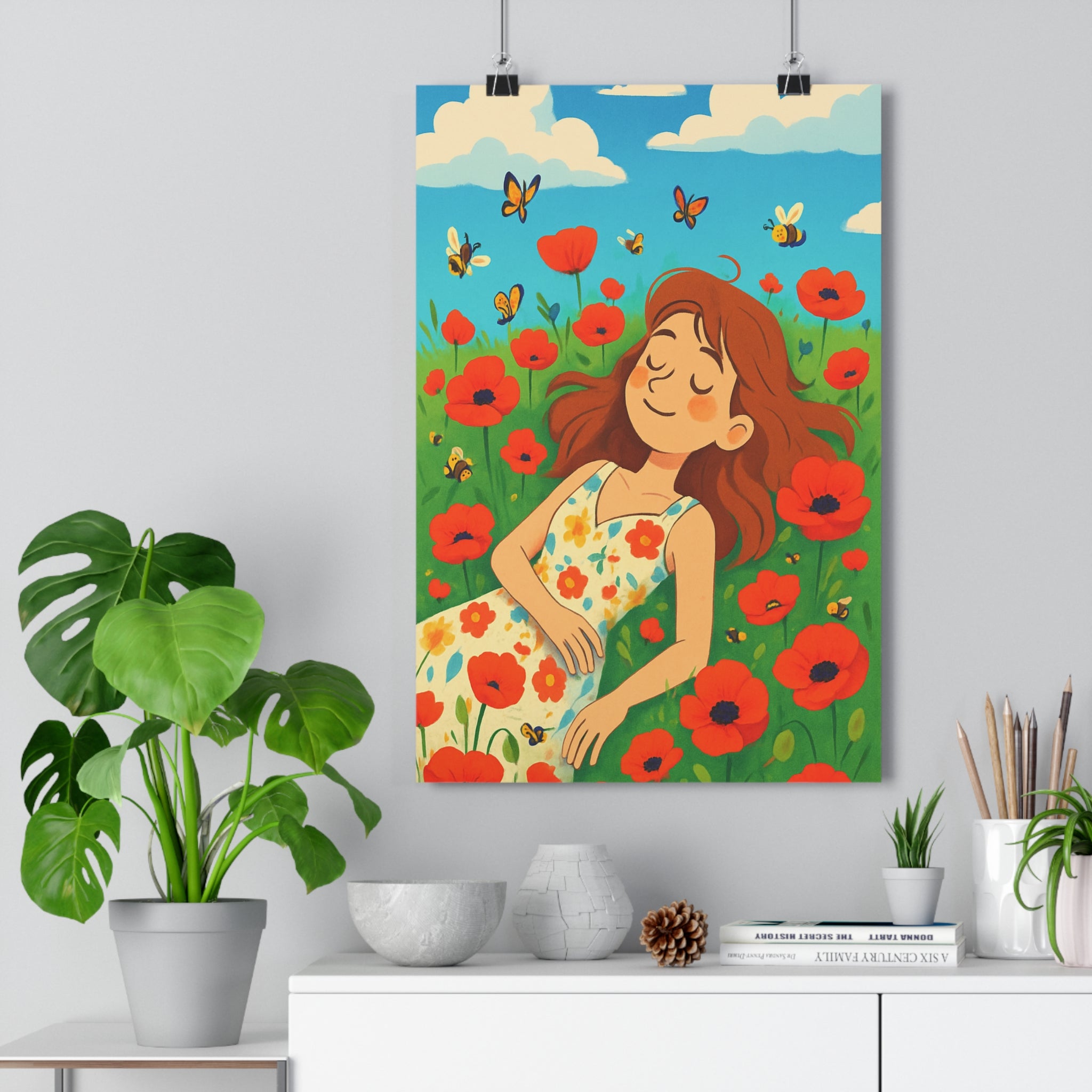 Poster décoratif anime romantique rouge blanc bleu apaisant chambre détente 30x46 doux féminin nature