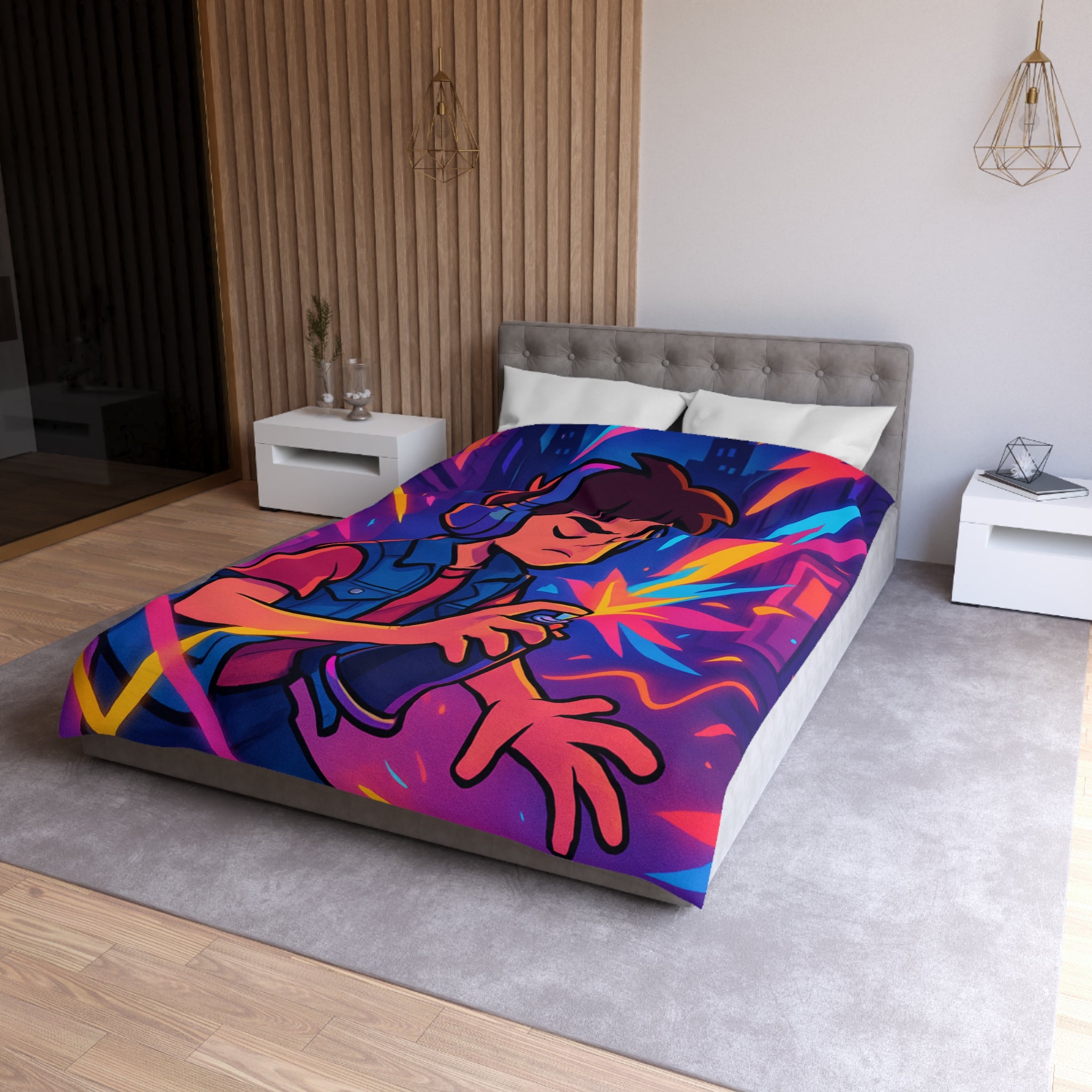 Housse de Couette Microfibre Design Artistique Moderne Décoration Chambre Confort Premium