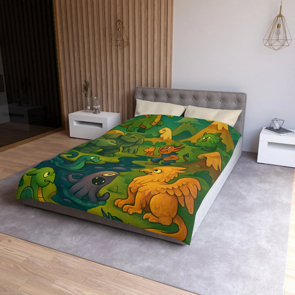 Housse de couette fantaisie créatures magiques et aventure pour chambre d'enfant unique