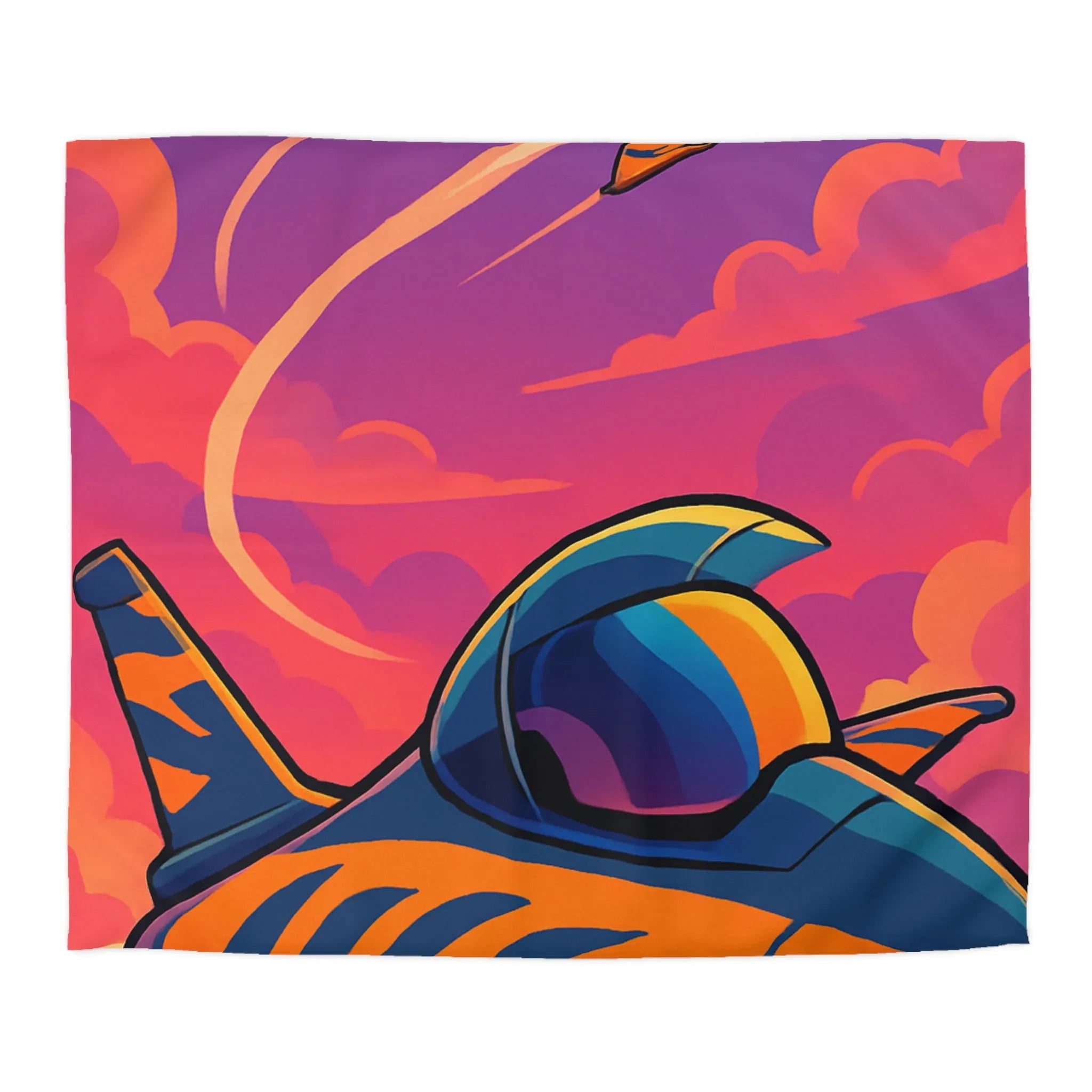 Housse de couette avec motifs de jets colorés volant dans un ciel vibrant