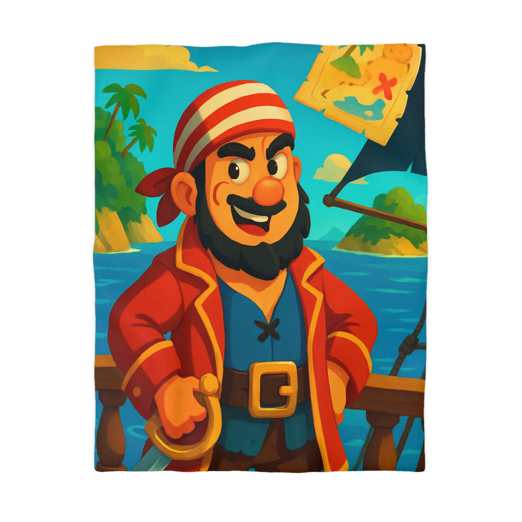 Housse de couette pirate joyeux avec carte au trésor et îles paradisiaques