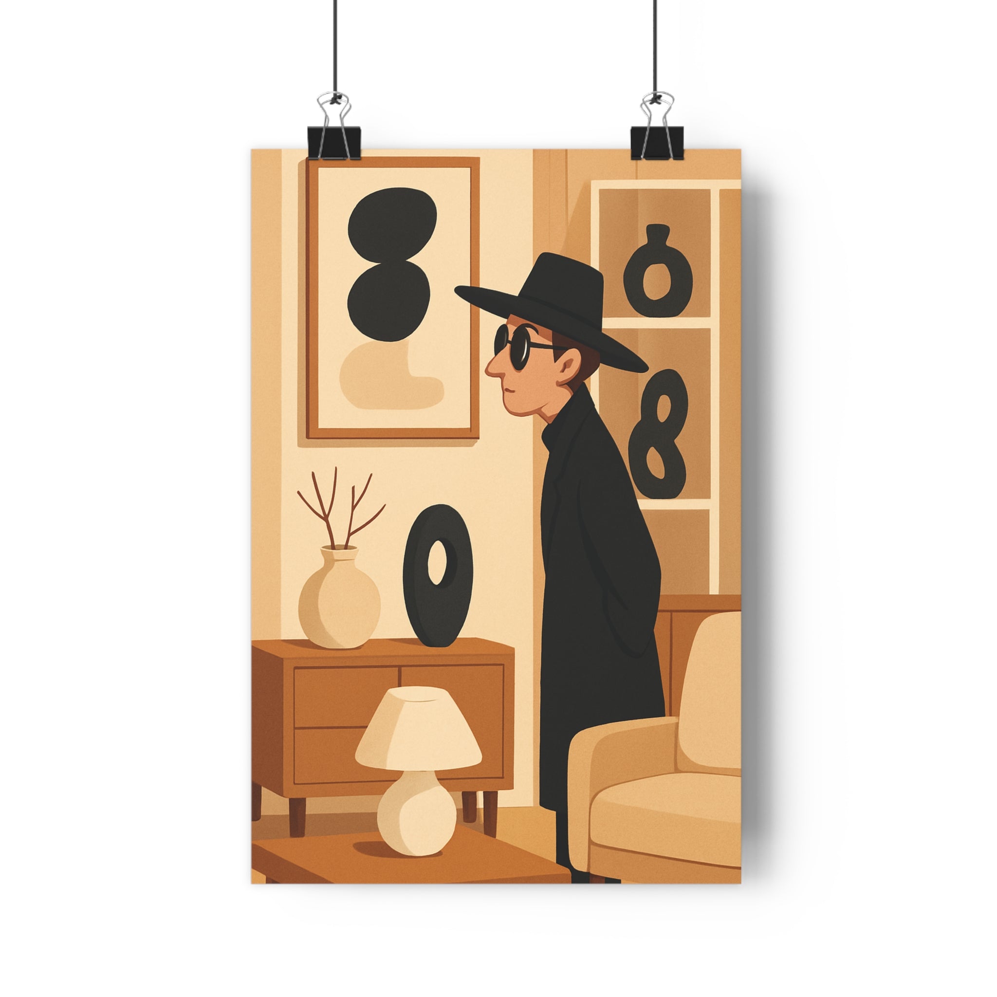 Poster décoratif minimaliste noir beige moderne contemporain salon chambre ambiance élégante intérieure design stylisé