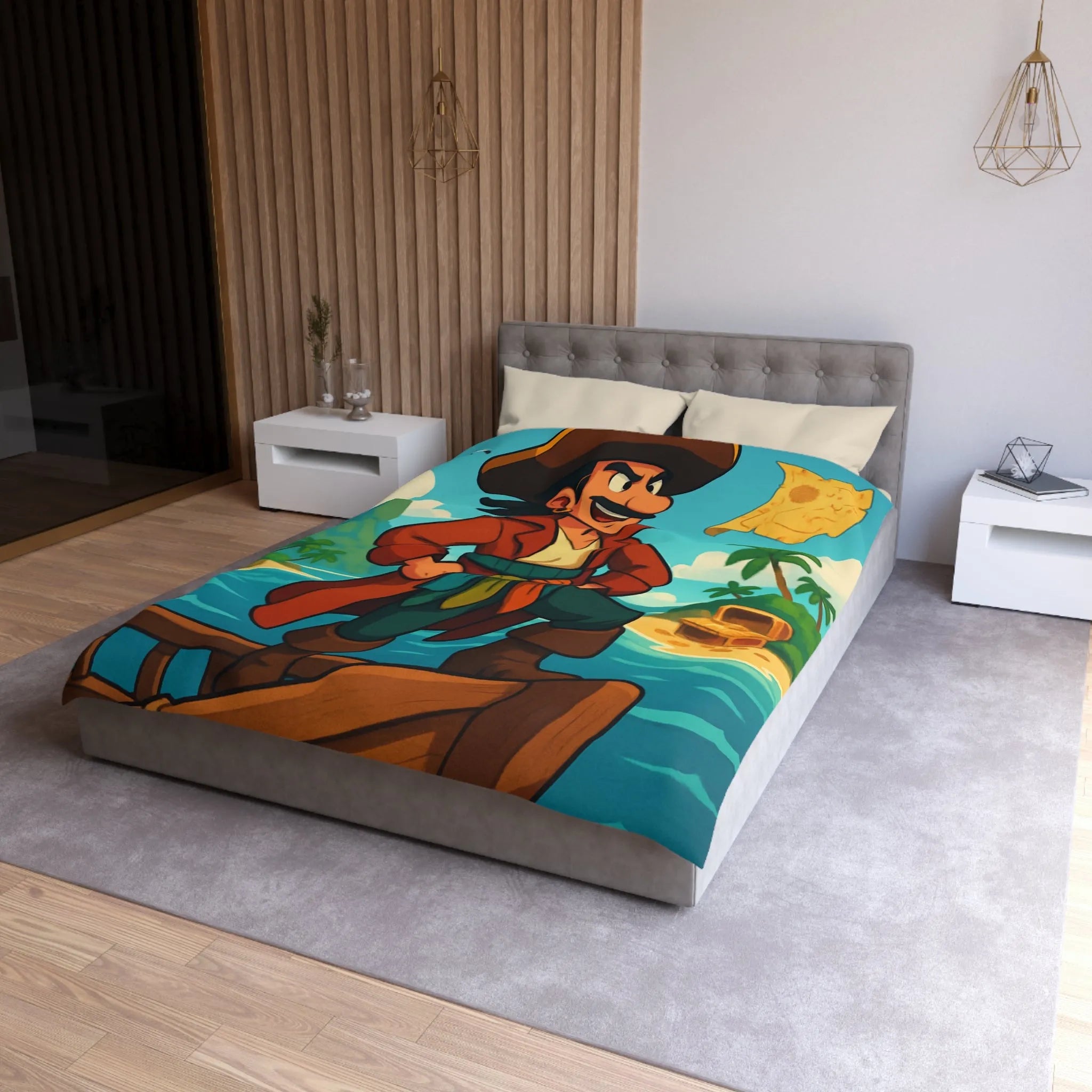 Housse de couette enfant pirate aventure tropicale avec carte au trésor joyeuse