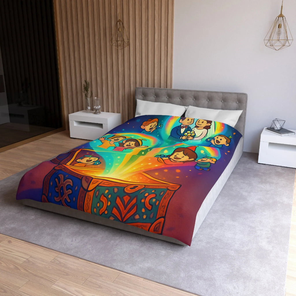 Housse de couette colorée avec coffre magique et souvenirs lumineux pour chambre joyeuse