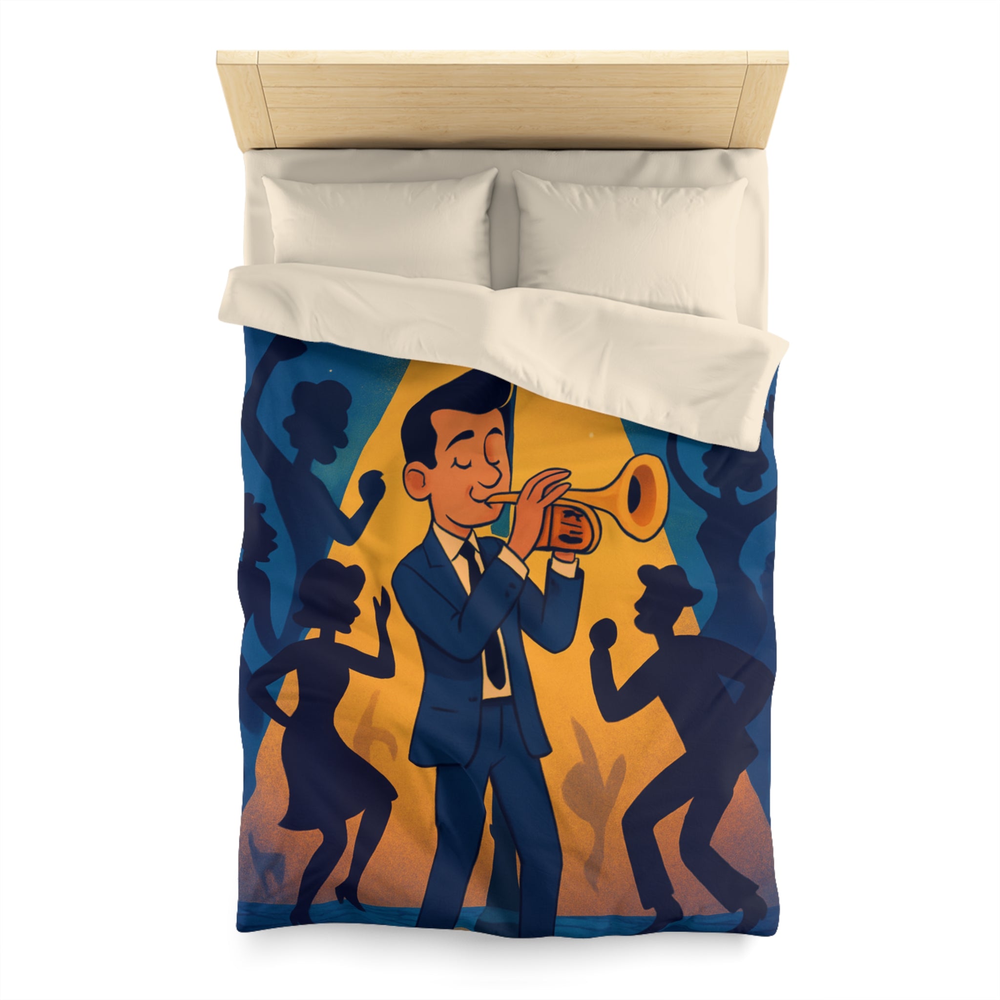 Housse de Couette Moderne avec Musicien Jouant de la Trompette sous Réverbère Nocturne