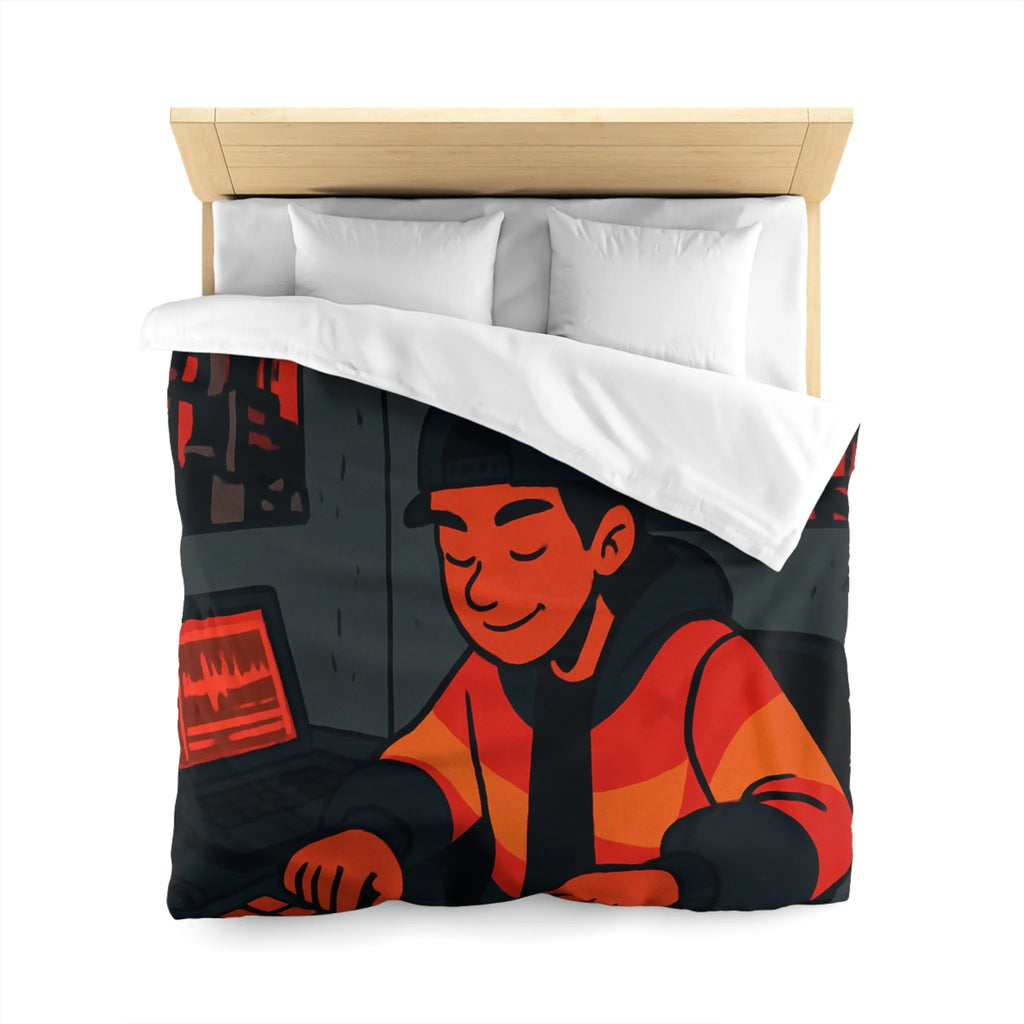 Housse de couette design studio moderne avec touche artistique rouge et noire