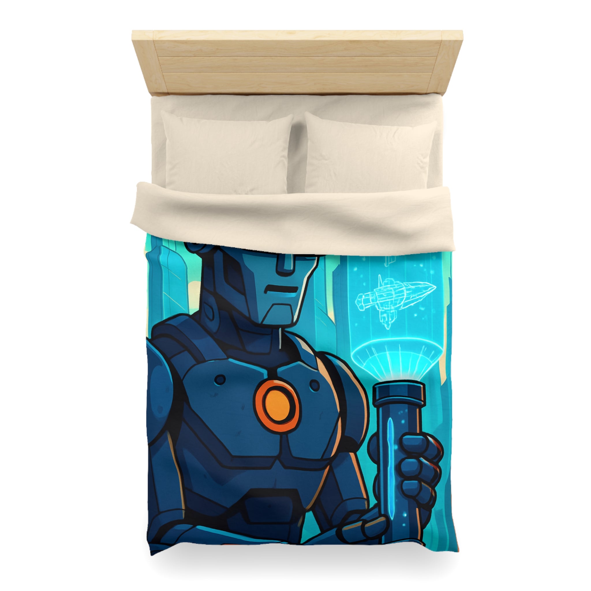 Housse de Couette Thème Robotique Futuriste avec Paysage Urbain et Drones Volants