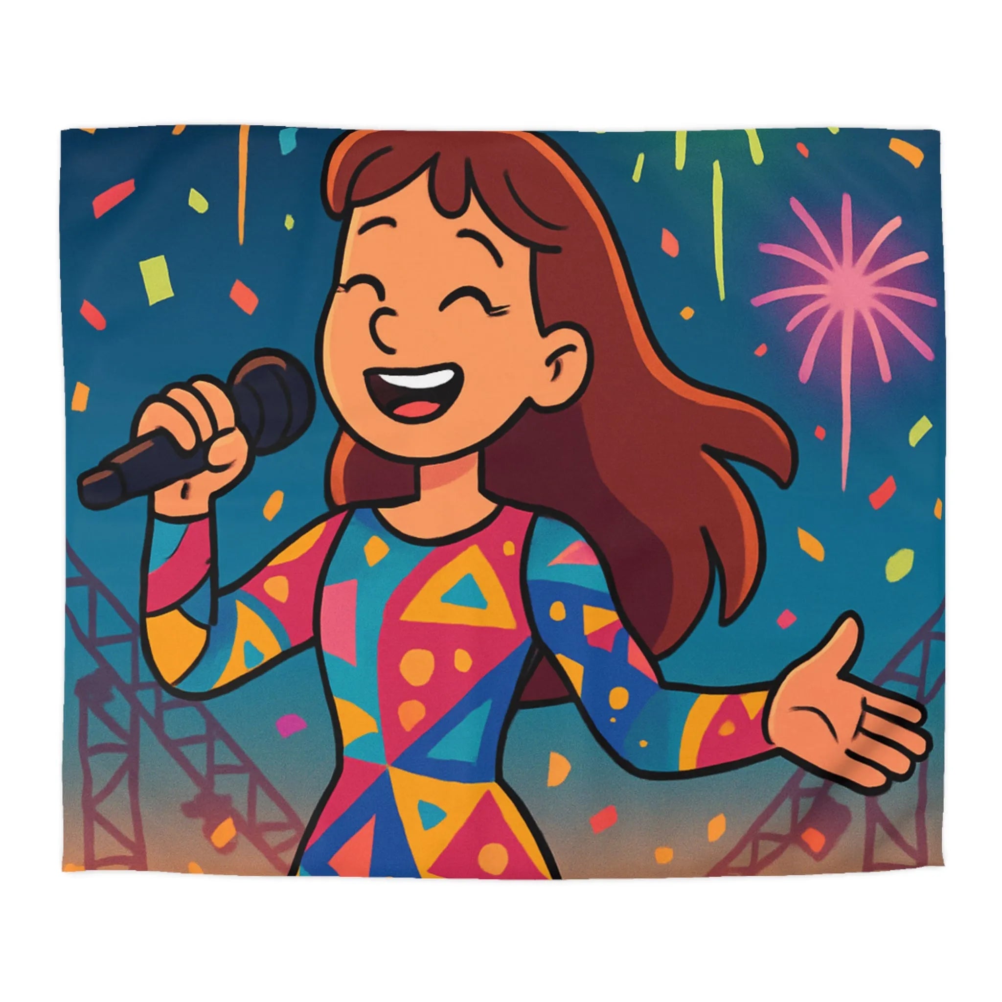 Housse de couette avec chanteuse colorée et feux d'artifice pour chambre dynamique