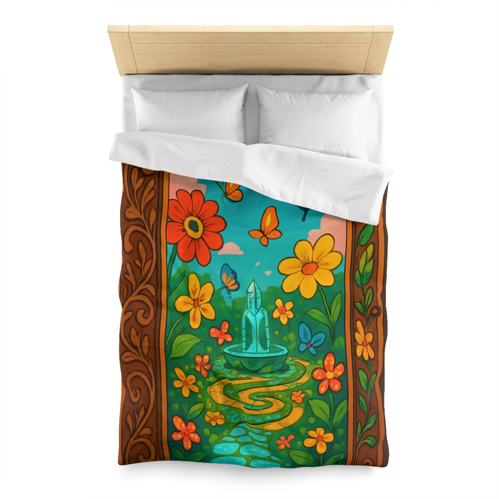 Housse de couette colorée avec papillons et fleurs dans un jardin enchanté vibrant