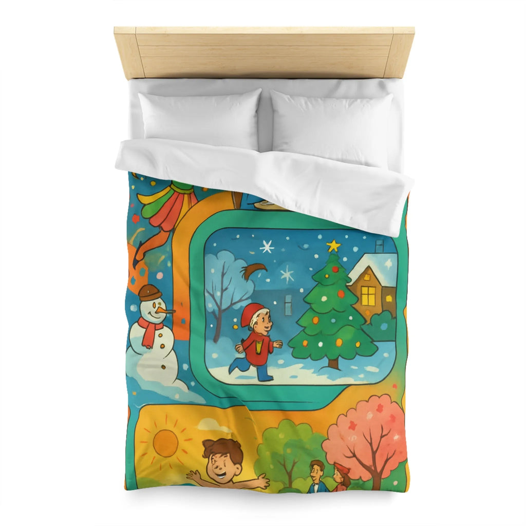 Housse de couette colorée illustrant quatre saisons et festivités pour enfants