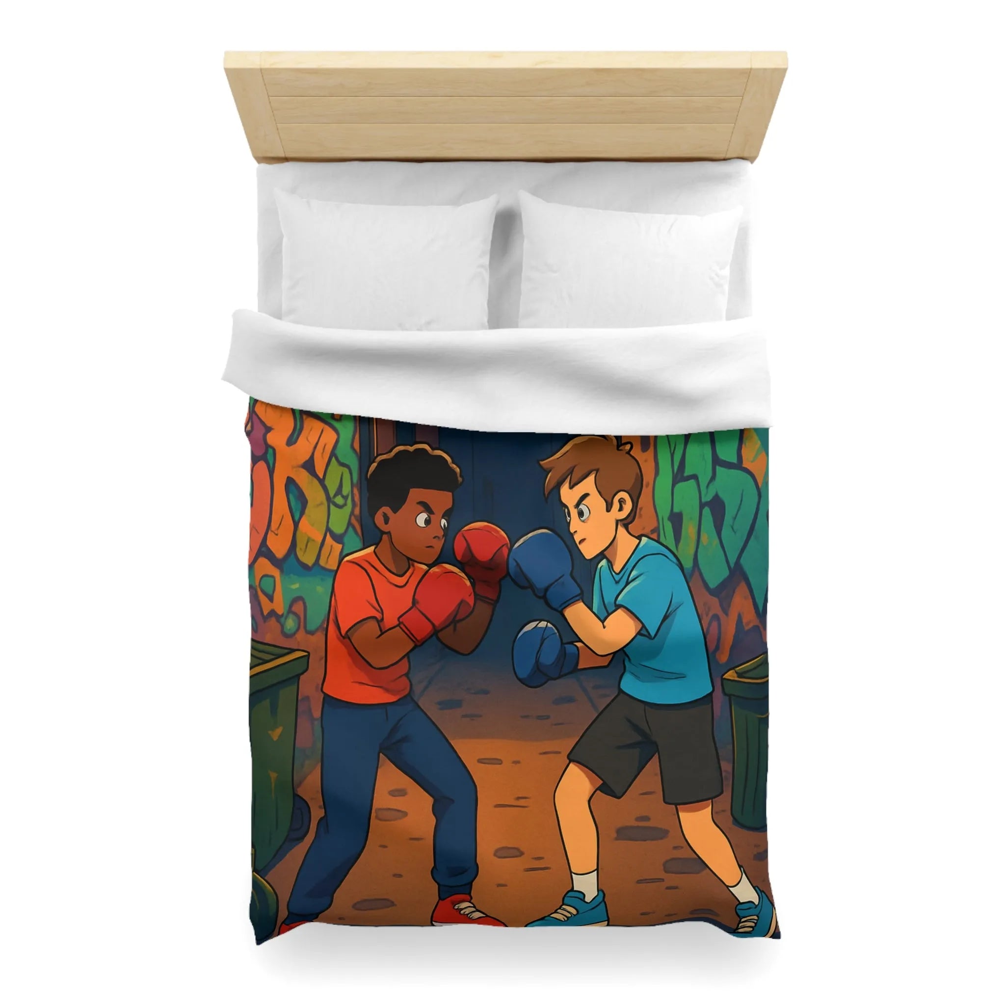 Housse De Couette Boxe Enfantine Nuit Sur Rue Graffitée Avec Lampadaires Illuminés