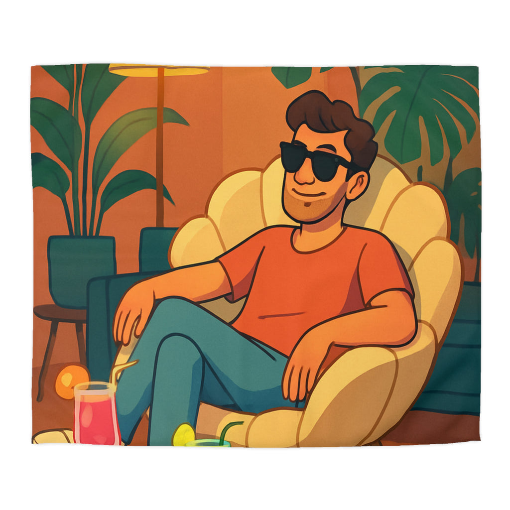 Housse de Couette Tropicale Design Moderne avec Feuilles et Boissons Colorées Style Rétro