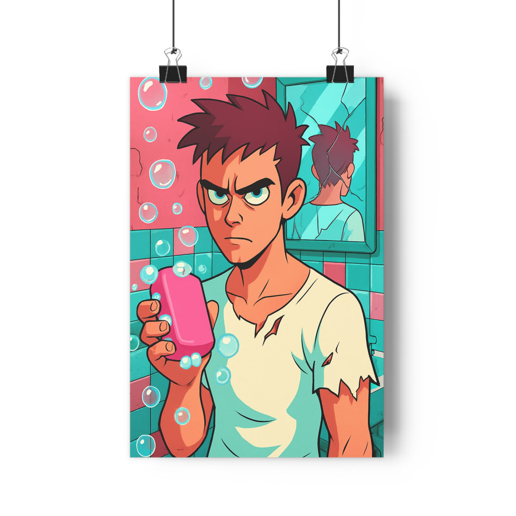 Poster décoratif cartoon rose vert salle bain ambiance ludique joyeux popart dynamique tendance mur