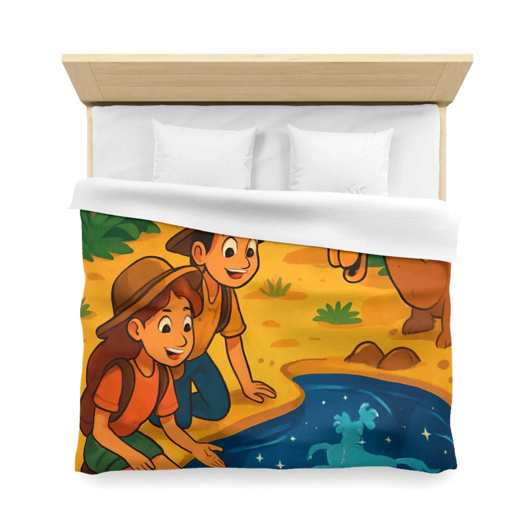 Housse de couette désert exotique enfants étoiles, animaux et aventuriers explorant oasis magique