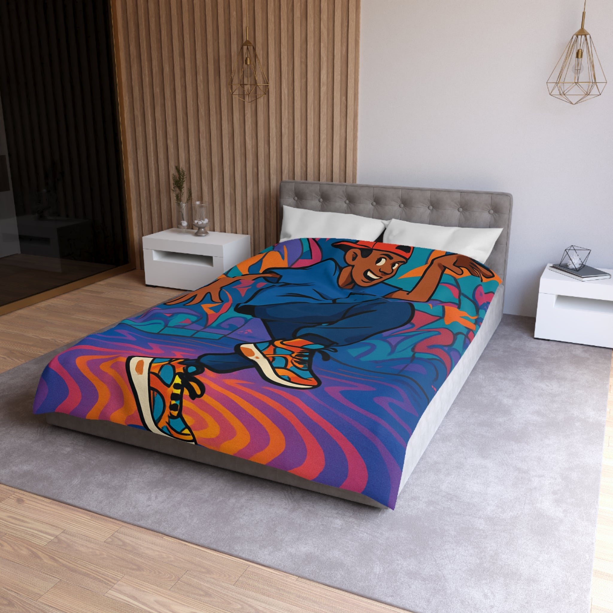 Housse de couette vibrante danseur street art moderne pour chambre adolescente colorée