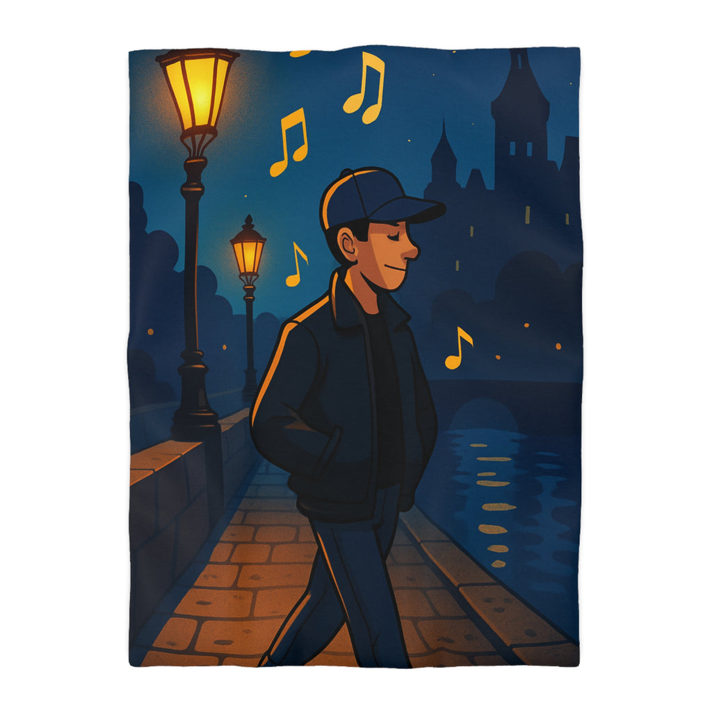 Housse de couette urbaine éclairée, promenade nocturne musicale sur pont éclairé