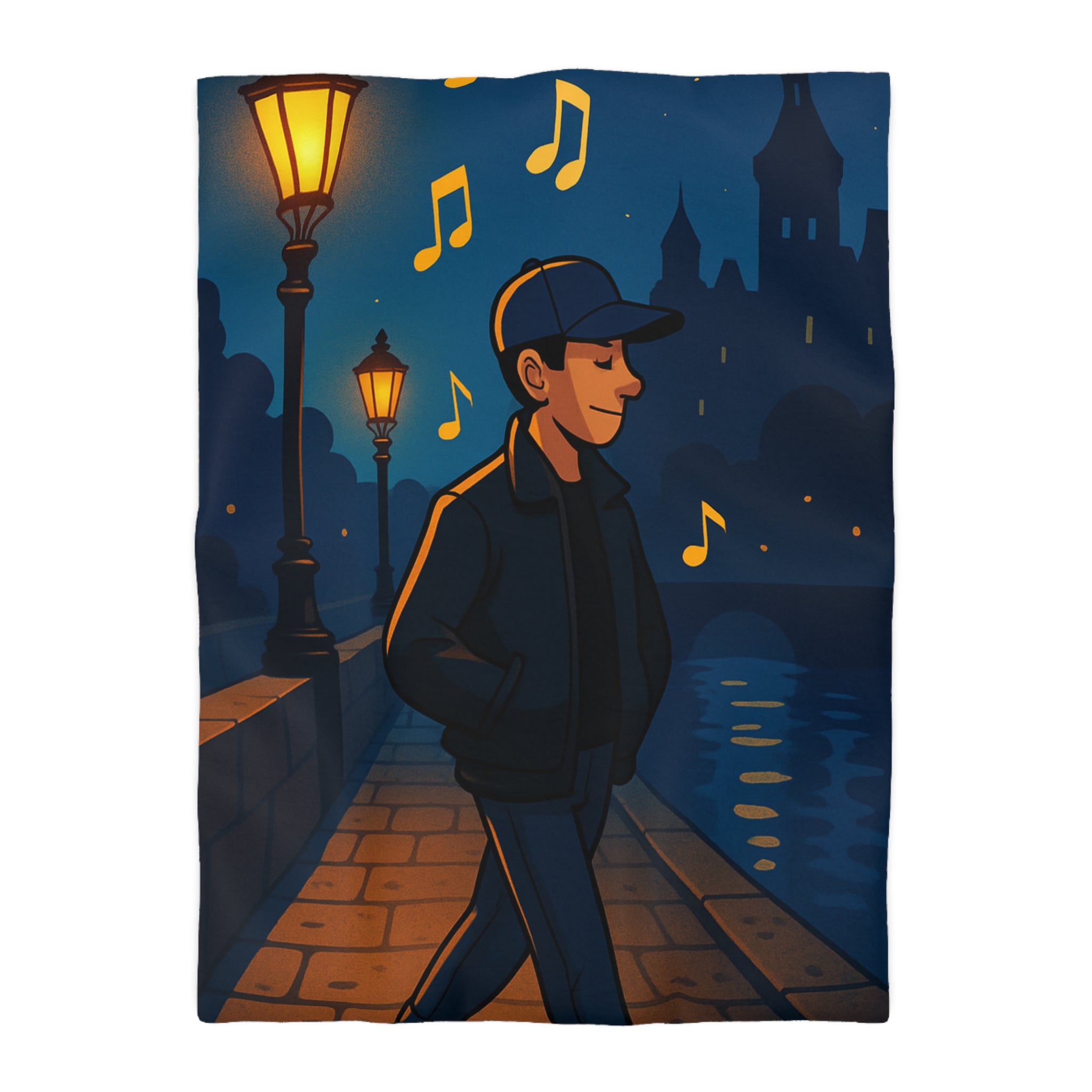 Housse de couette urbaine éclairée, promenade nocturne musicale sur pont éclairé