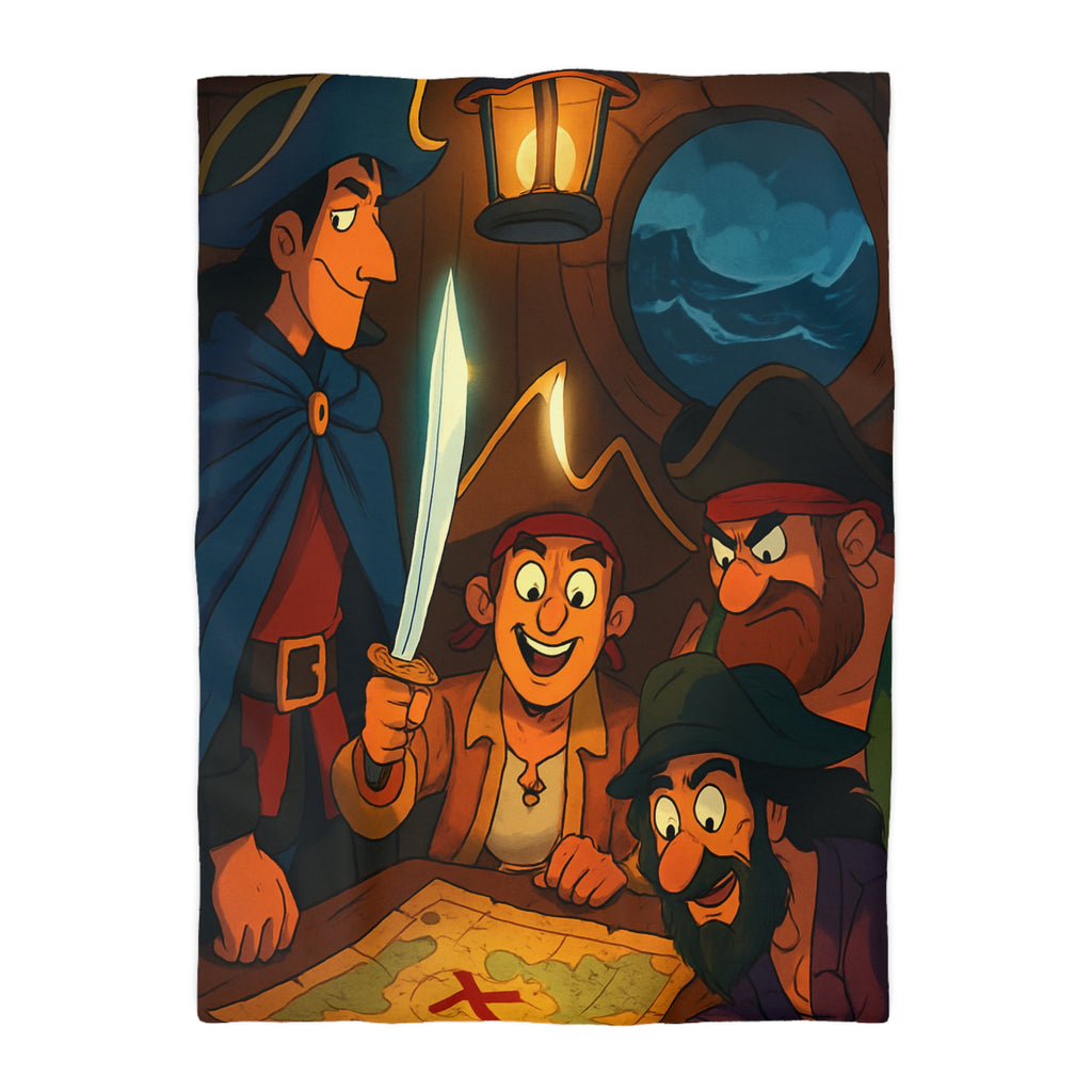 Housse de Couette Pirate Cartoon avec Carte Trésor et Équipage Sous Lampe