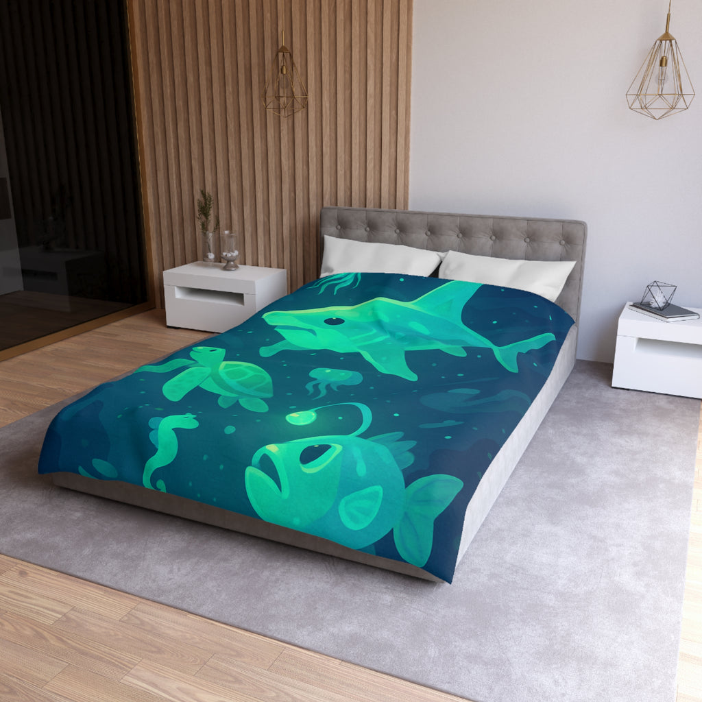 Housse de Couette Océan Lumineux avec Animaux Marins Amusants et Fantastiques Illustrés