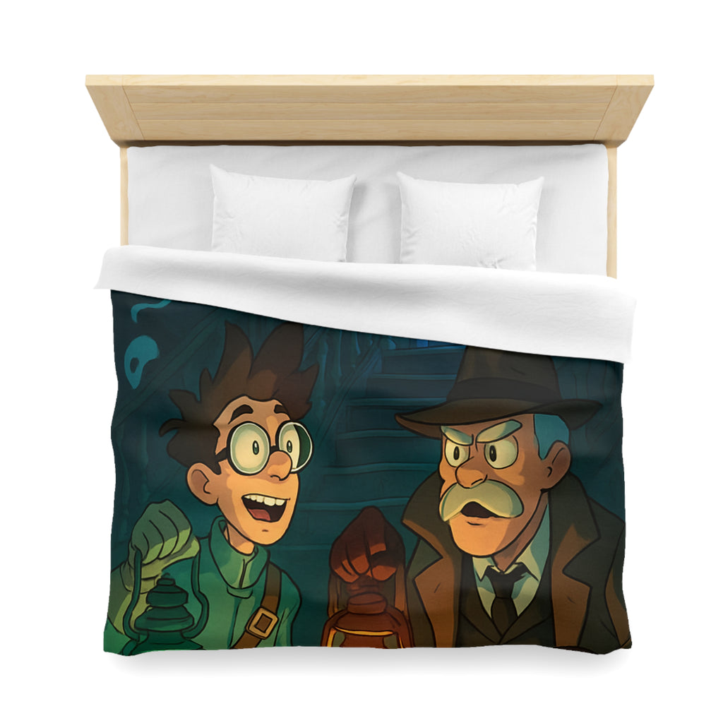 Housse de couette mystère avec lanternes, enquêteurs, fantômes et portail mystérieux