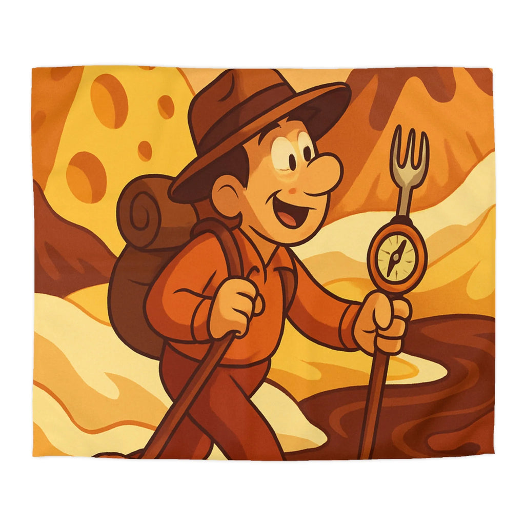 Housse De Couette Aventure Rétro Souvenirs Chocolat Montagne Désert Dunes Jaunes Illustration