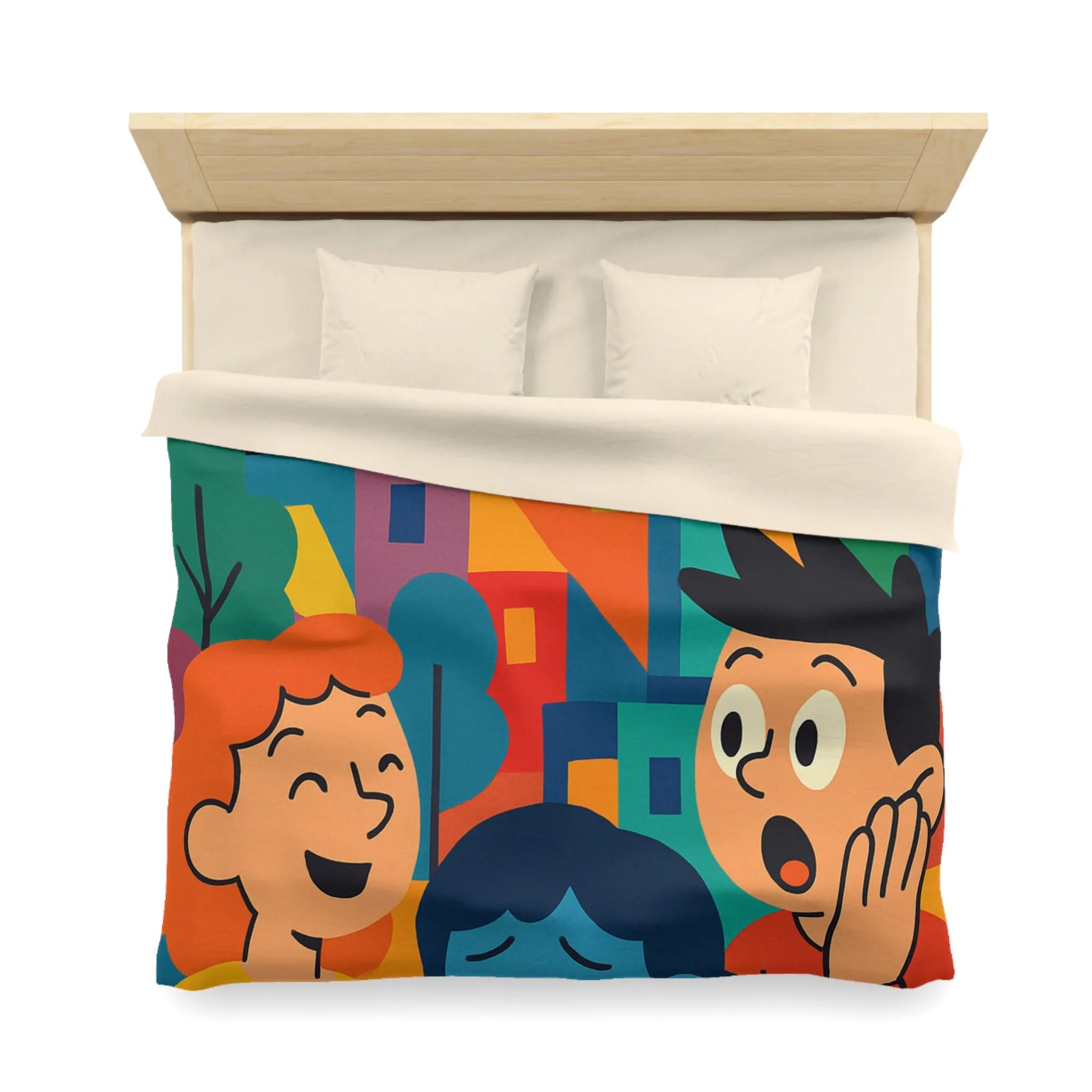 Housse de couette colorée avec scènes joyeuses et tristes pour chambre moderne