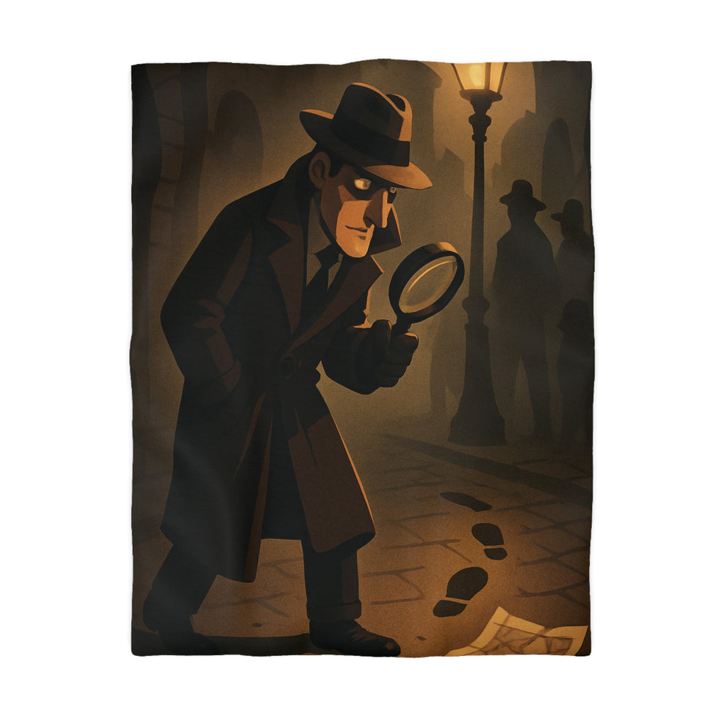 Housse de couette mystérieuse détective sombre rue nocturne silhouette investigation piste intrigante