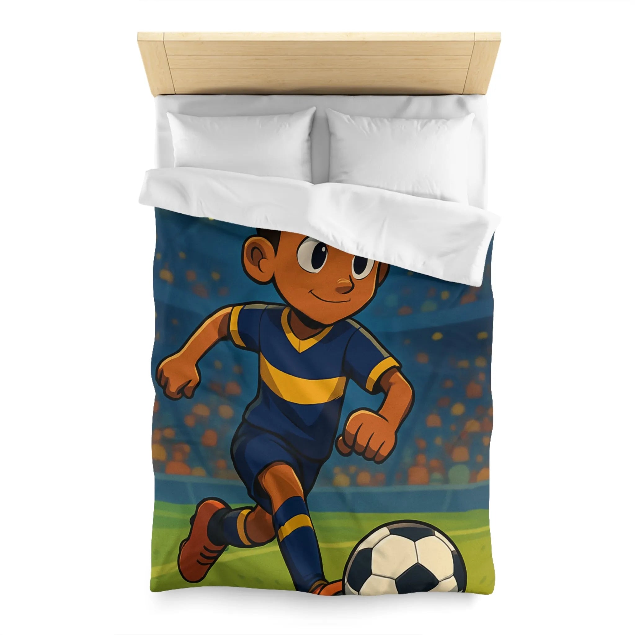 Housse de Couette Enfant Footballeur Dessin Animé, Terrain de Jeu Lumineux Sportif