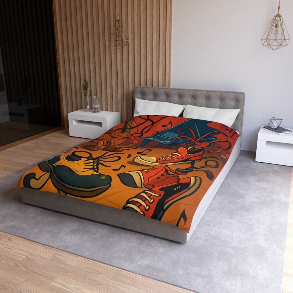 Housse de couette originale et colorée avec des instruments et chaussures dansantes dessin animé