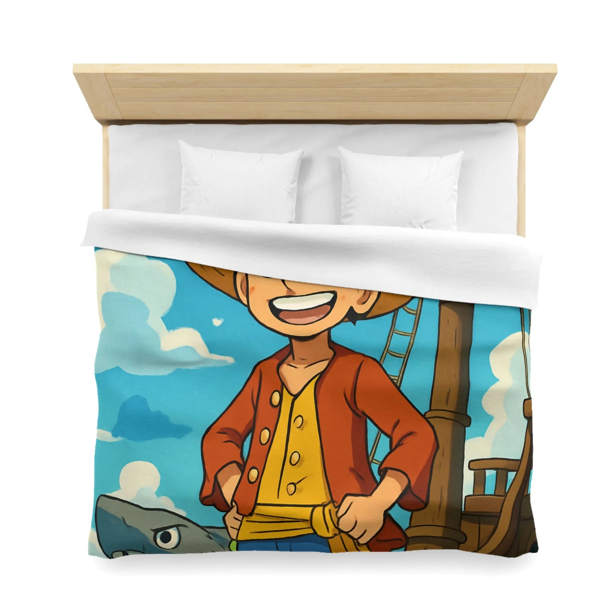 Housse de Couette Anime Pirate Enfant Aventure Bateau Mer Ciel Bleu Nuages