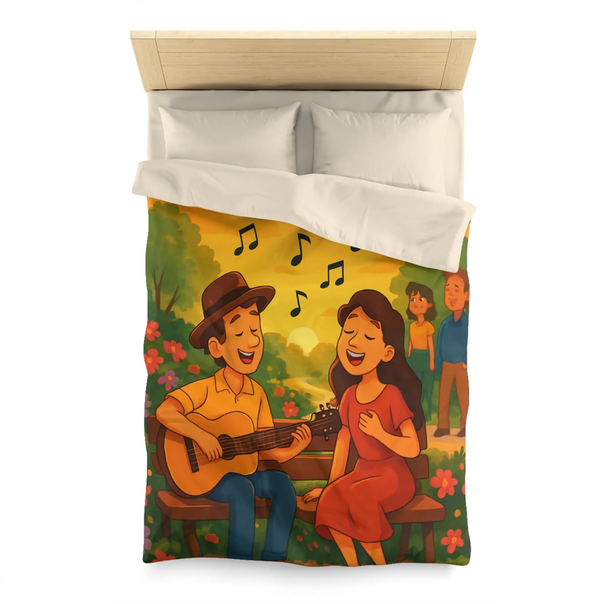 Housse de couette idéale avec illustration douce de couple romantique et coucher de soleil